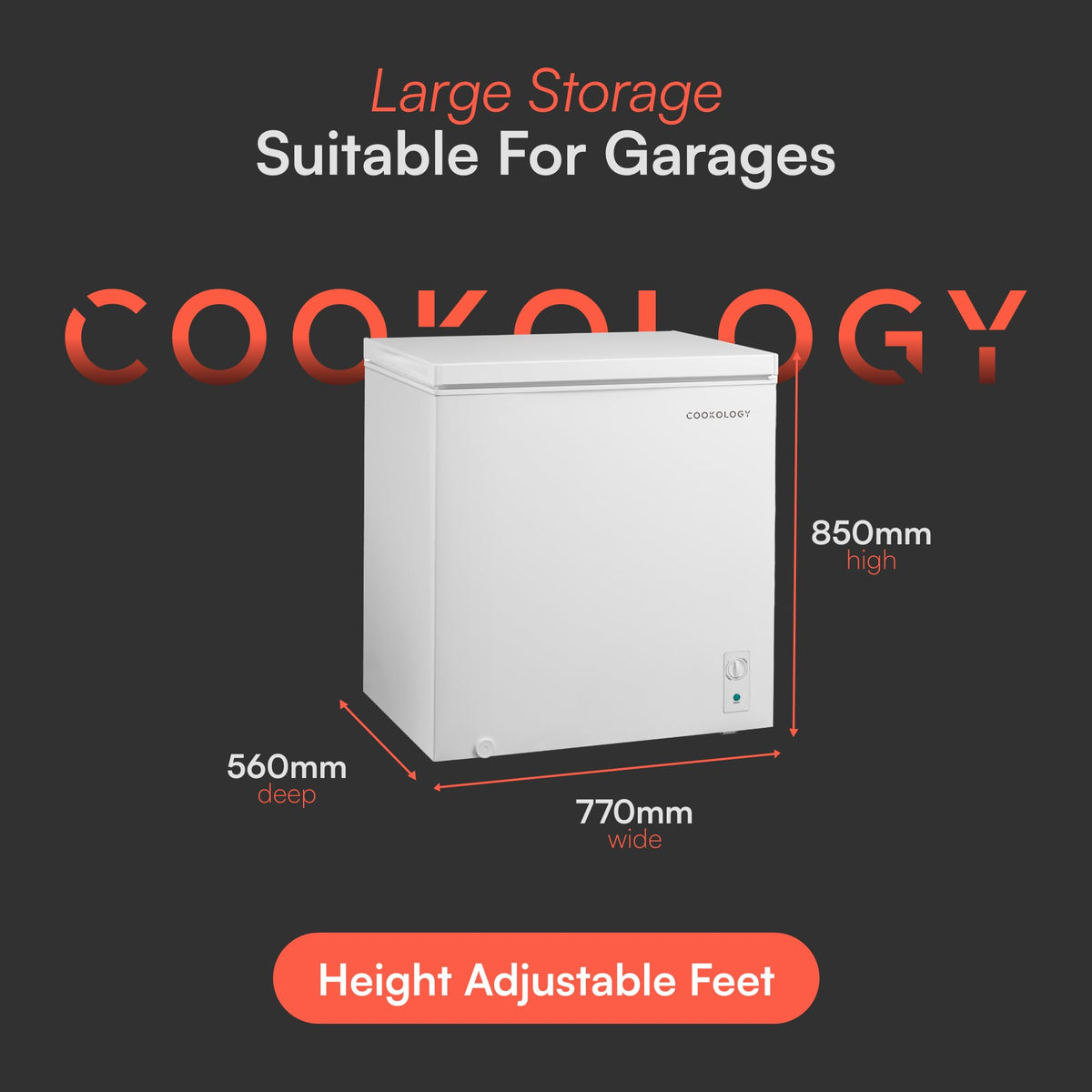 Cookology 99L Freestanding Chest Freezer - Adjustable Feet - White