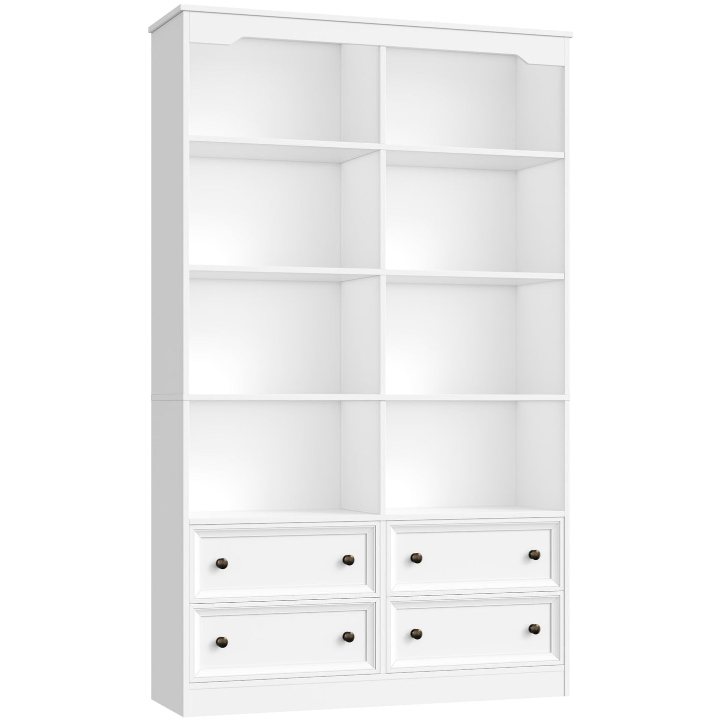 FirFurd Bookcase 180cm Tall Bookshelf with Drawers Living Room Bookcase 8 Open Compartments Free Standing Display Shelf Tall Shelving Unit for Home Office 180x100x30cm White