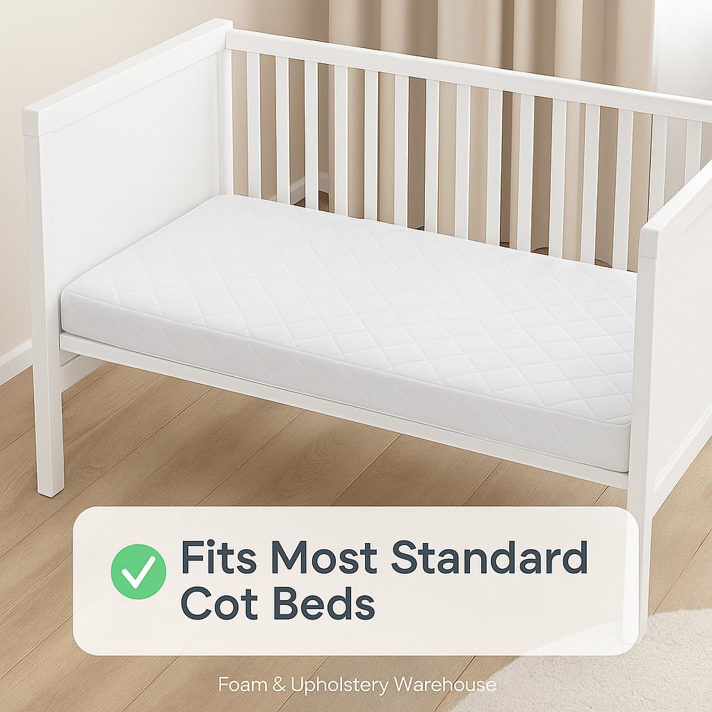 Travel Cot Mattress 95 x 65 x 7.5 cm – Fits Red Kite, Hauck, Graco – Quilted Breathable & Anti-Allergenic Polycotton Cover – Firm Foam Support, Removable Cover – UK Made