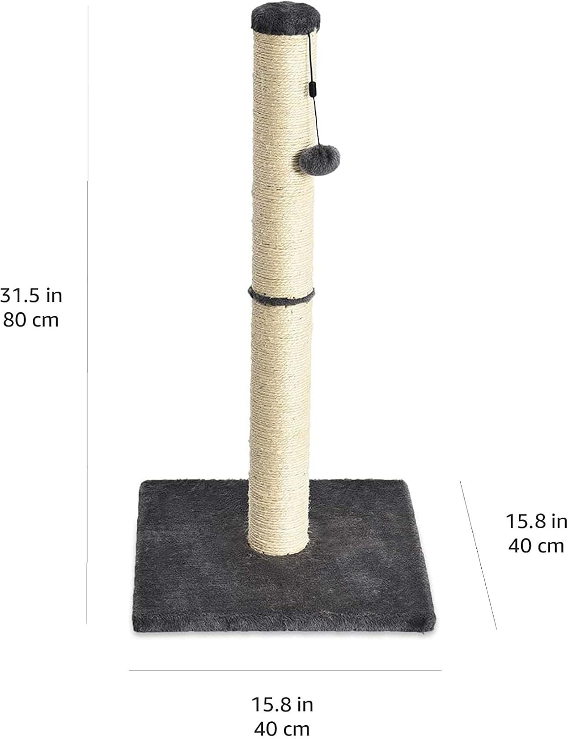 Amazon Basics Cat Scratching Post for Indoor Cats, Standard with Dangling Toy, 80 cm, Grey