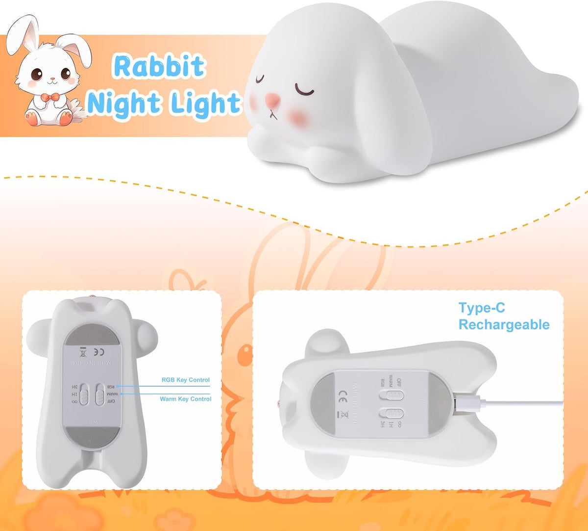 ZKLiLi Cat Night Light for Kids,Cute Night Lamp for Nursery,Squishy Silicone Touch Lights Portable, Gift for Birthday and Christmas for Kids Baby Children (Battery Cat)