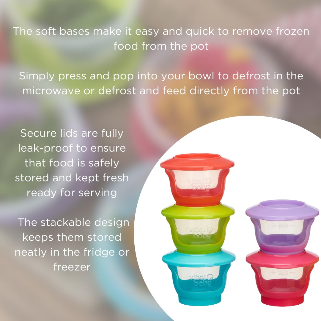 Vital Baby Store & Wean Baby Food Pots 60ml, 6 Pack | Leakproof, Stackable