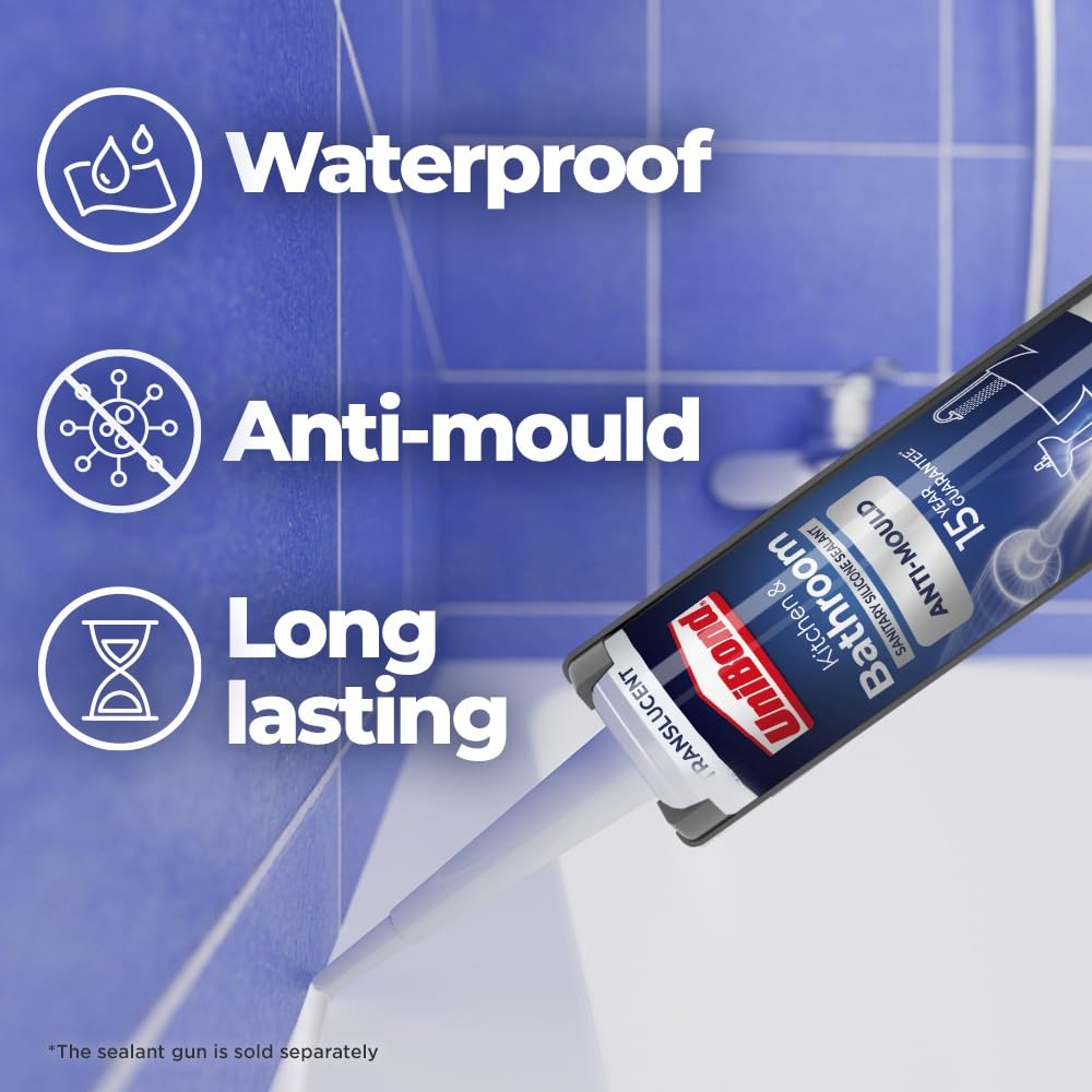 UniBond Kitchen and Bathroom, Mould-Resistant Transparent Sealant, 280 ml
