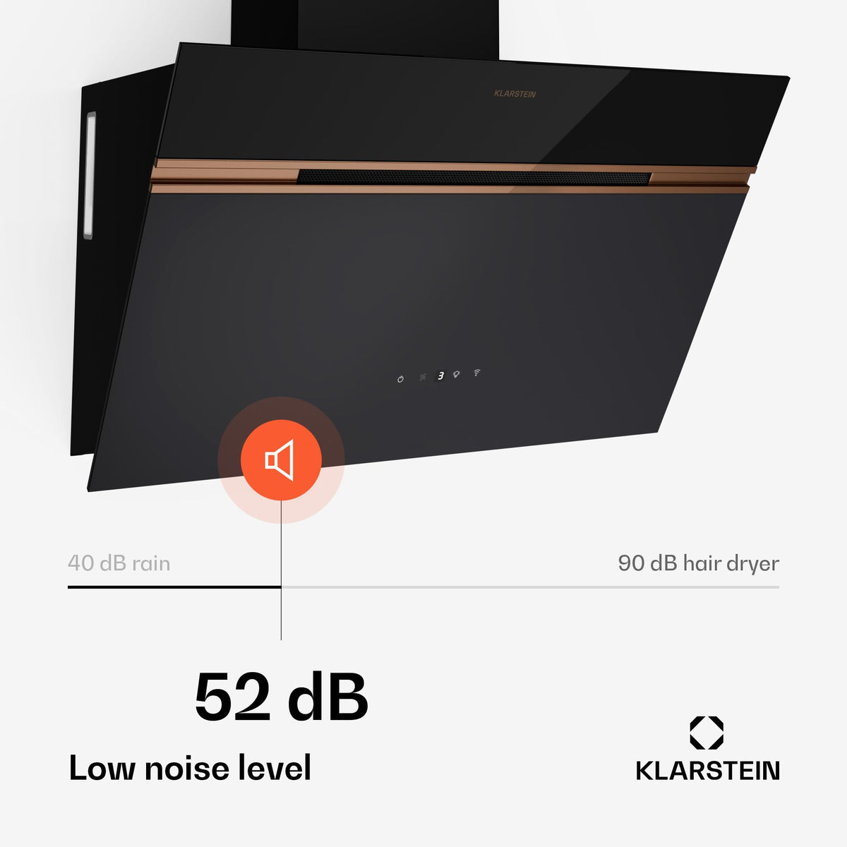 Klarstein Alina 90 Angled Cooker Hood - 615m³/h Air Flow, Touch Panel, LED Backlighting, Quiet 63dB, Energy Class A, 90cm Extractor Hood, Black
