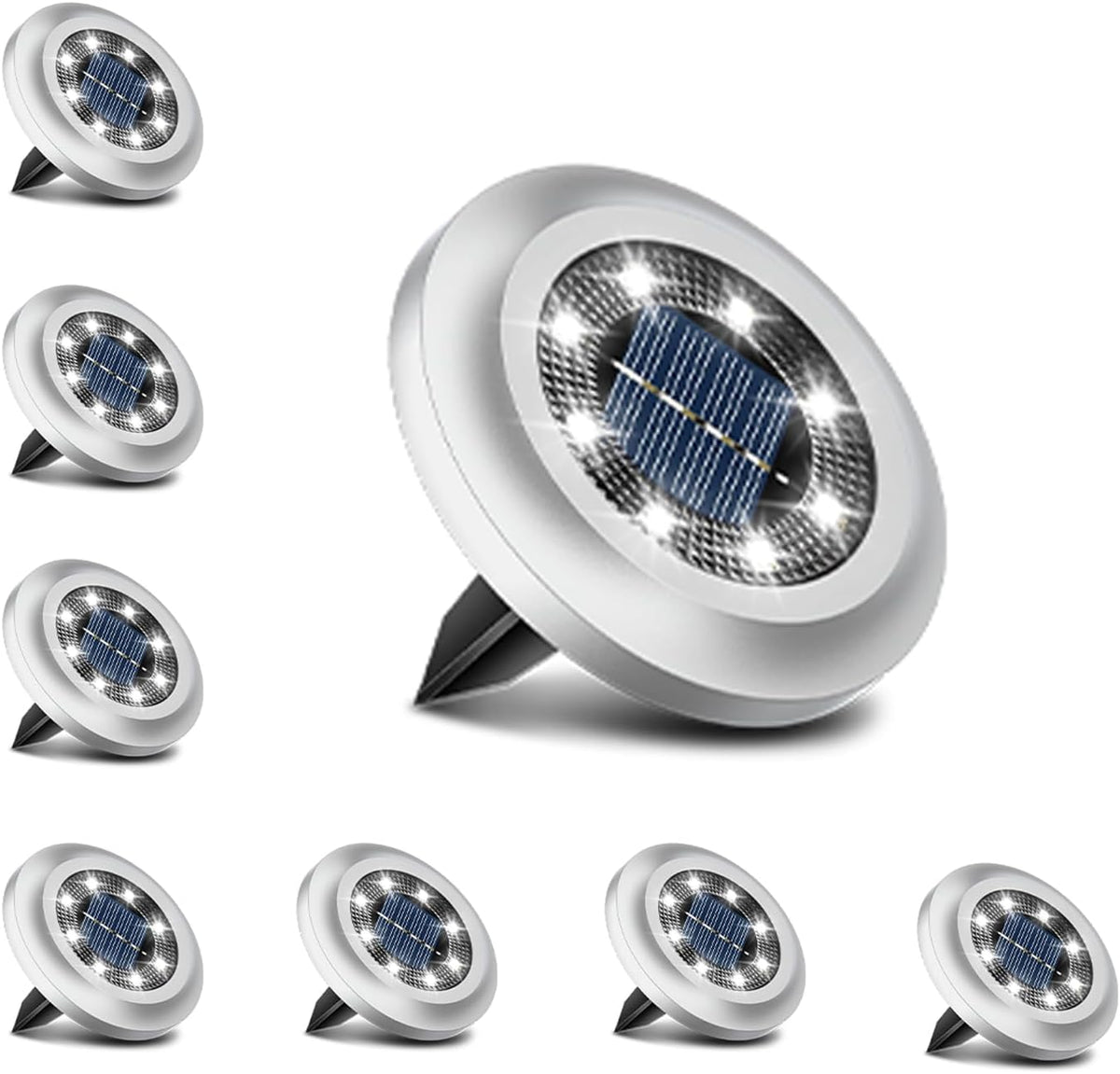 Torchtree Solar Lights Outdoor Garden,600mAh Solar Ground Lights, 8 LED Solar Disk Lights for Garden Lawn Pathway Yard Landscape Walkway（8 Pack Bright White） ﻿