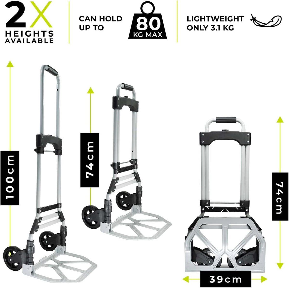 WMR Heavy Duty Folding Aluminium Hand Truck Trolley | Multi-Purpose Sack Barrow Cart | Lightweight & Durable Aluminium Trolley for Luggage, Groceries, Office, Warehouse | 80KG Load Capacity