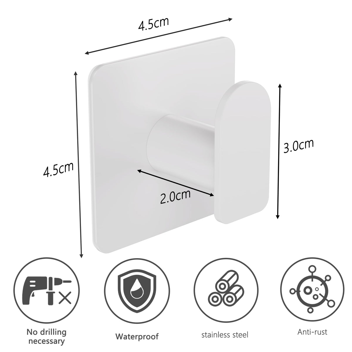 Aikzik 4 Pack of Self Adhesive Hooks, Max 8kg Load Sticky Hooks, Tea Towel Hooks, Versatile Self-Adhesive Wall Hooks for Use in Bathrooms, Kitchens, Doors, Cupboards, Bed Curtains, Towels, Key