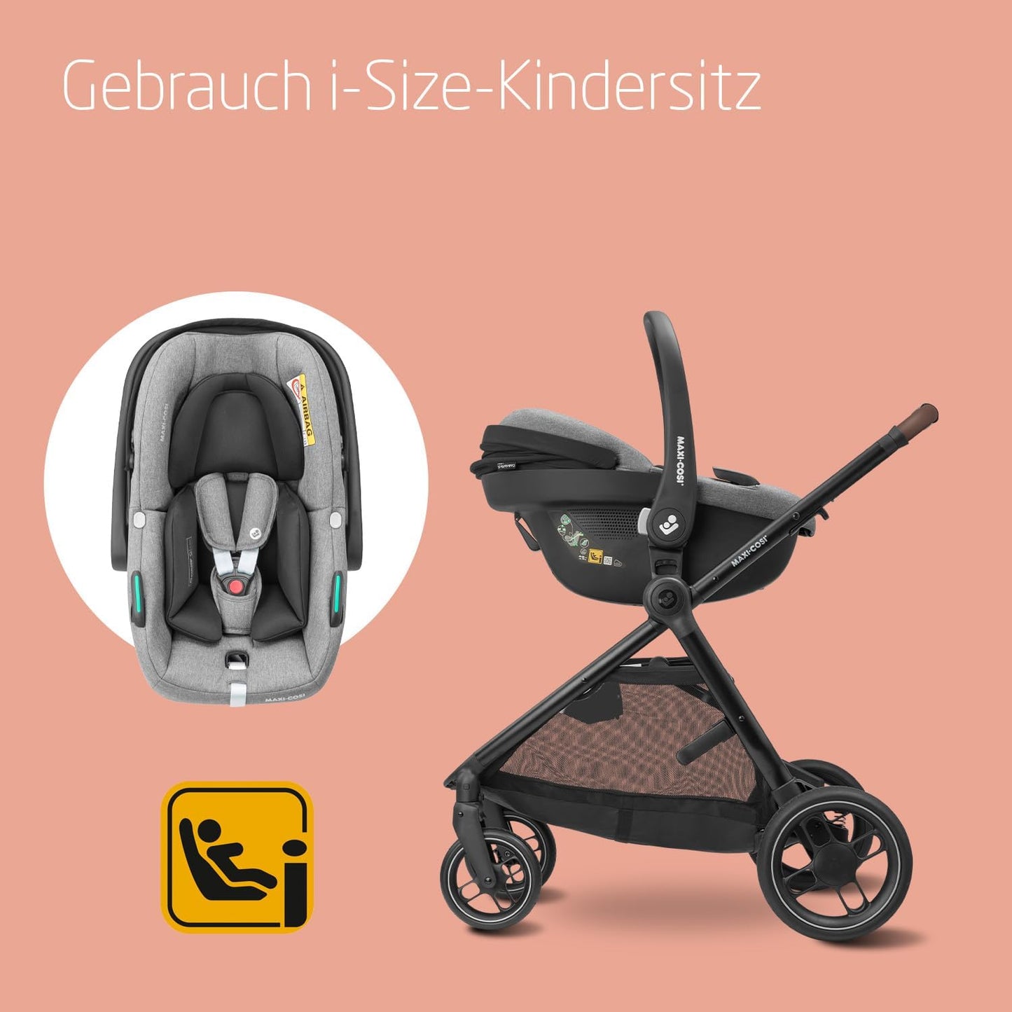 Maxi COSI Zelia Select Trio, Baby Stroller 3 in 1 with Car Seat, 0-4 Years (0-22 kg), One-Hand Fold, Compact and Reversible Pushchair Travel System, with CabrioFix S i-Size Baby Car Seat, Grey