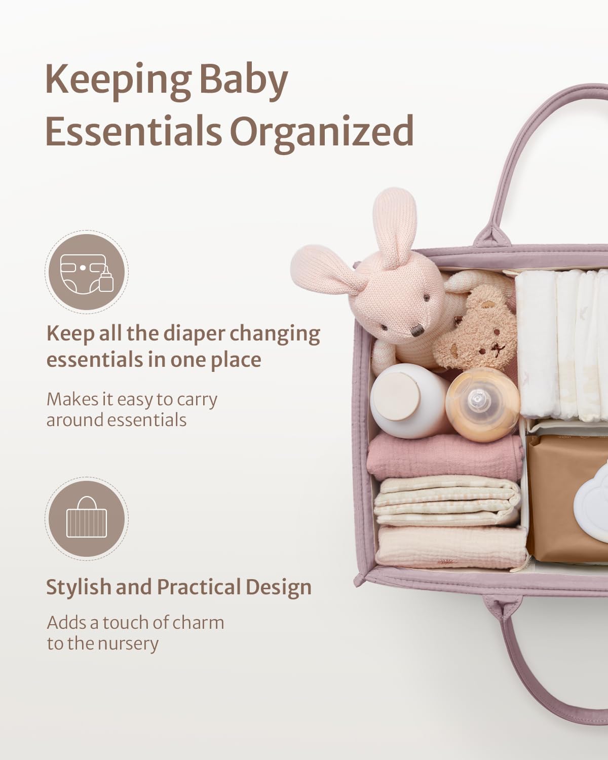 Blissful Diary Nappy Caddy Organiser, Baby Diaper Caddy for Nappy Station, Stylish Storage Basket for Newborn Essentials, Baby Shower Gifts for Girl or Boy, Woodland Cream