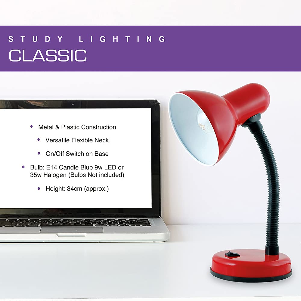 HOMELIFE 35w 'Classic' Flexi Desk Lamp with Versatile Flexible Neck - Integral On/Off Switch - Approx. 34cm Height - L958BK - Onyx Black