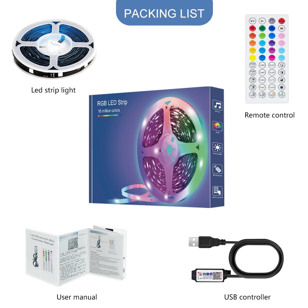 Led Strip Lights 1M/3.28ft, TV LED Backlight with Smart App Control Remote, 5050 RGB Music Sync Colour Changing, USB Smart LED Strip Light for TV,Computer, Monitor, Bedroom, Party and Home Decoration