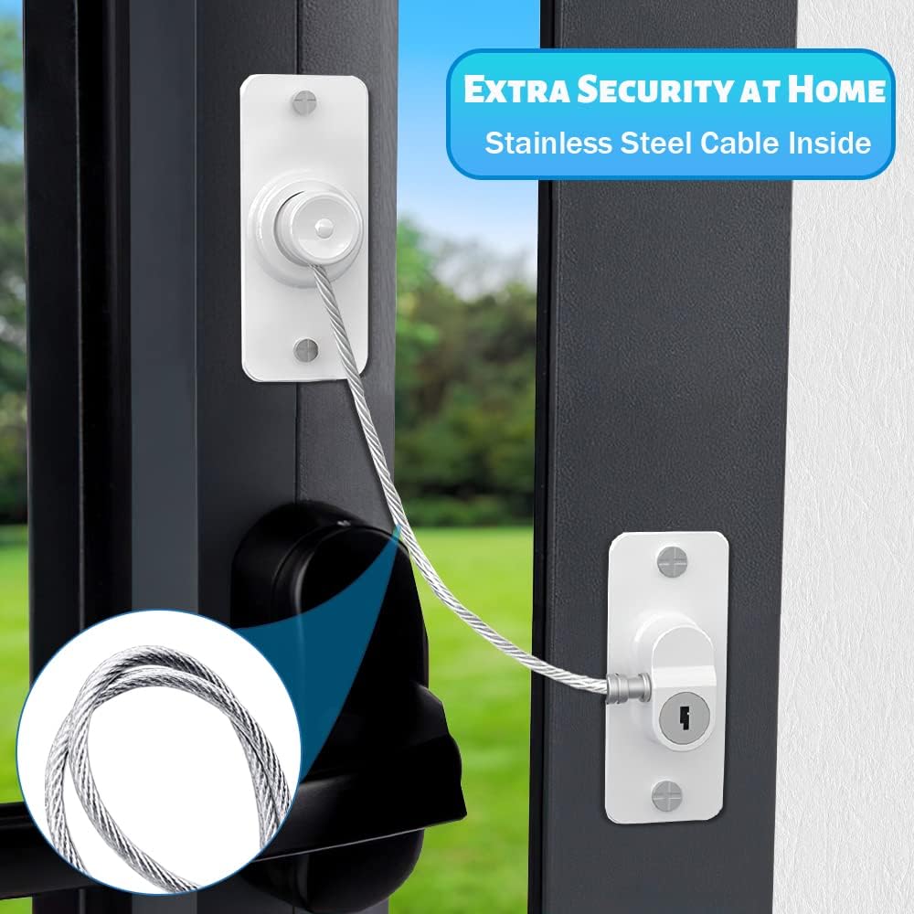 8Pcs Window Locks for UPVC Windows, MIVITOOM Window Cable Restrictor Window Safety Locks with Keys and Screws for Child & Pet Safety, Self Adhesive