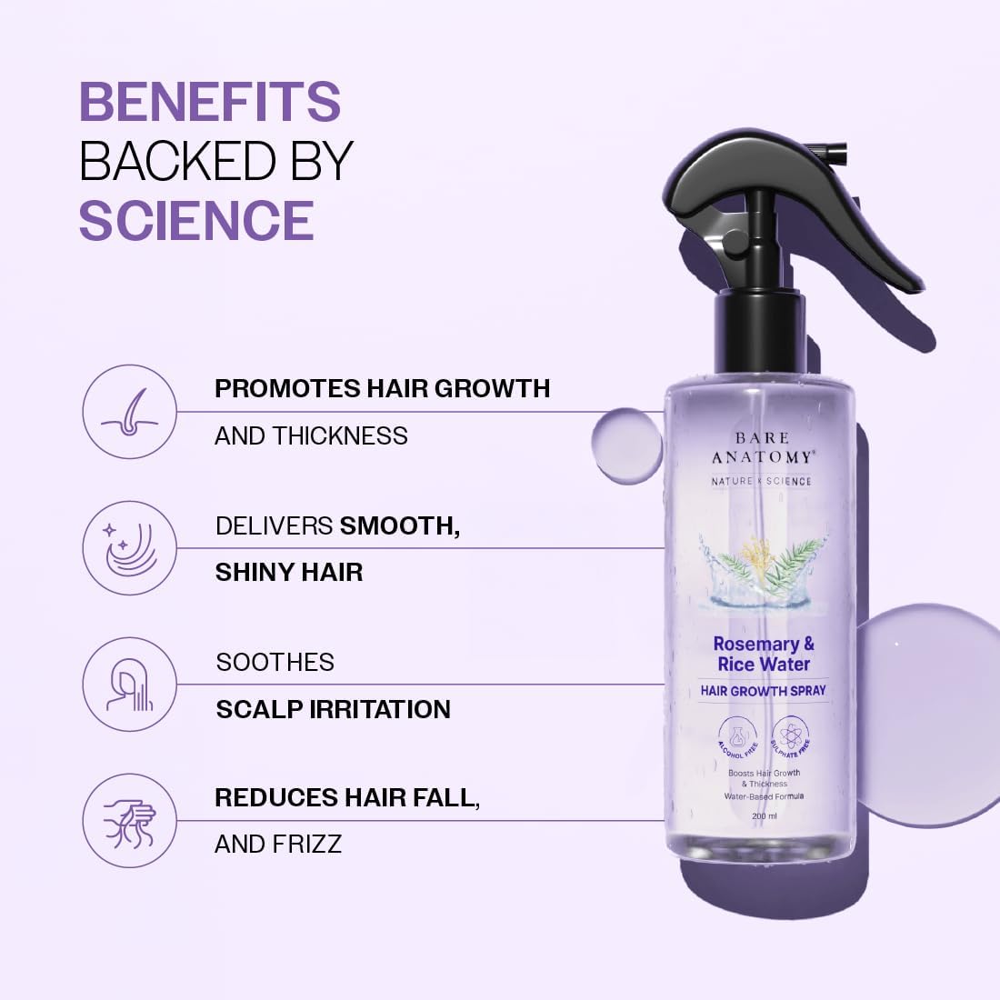Bare Anatomy Rosemary & Rice Water Growth Spray | All Hair Types | 200ml