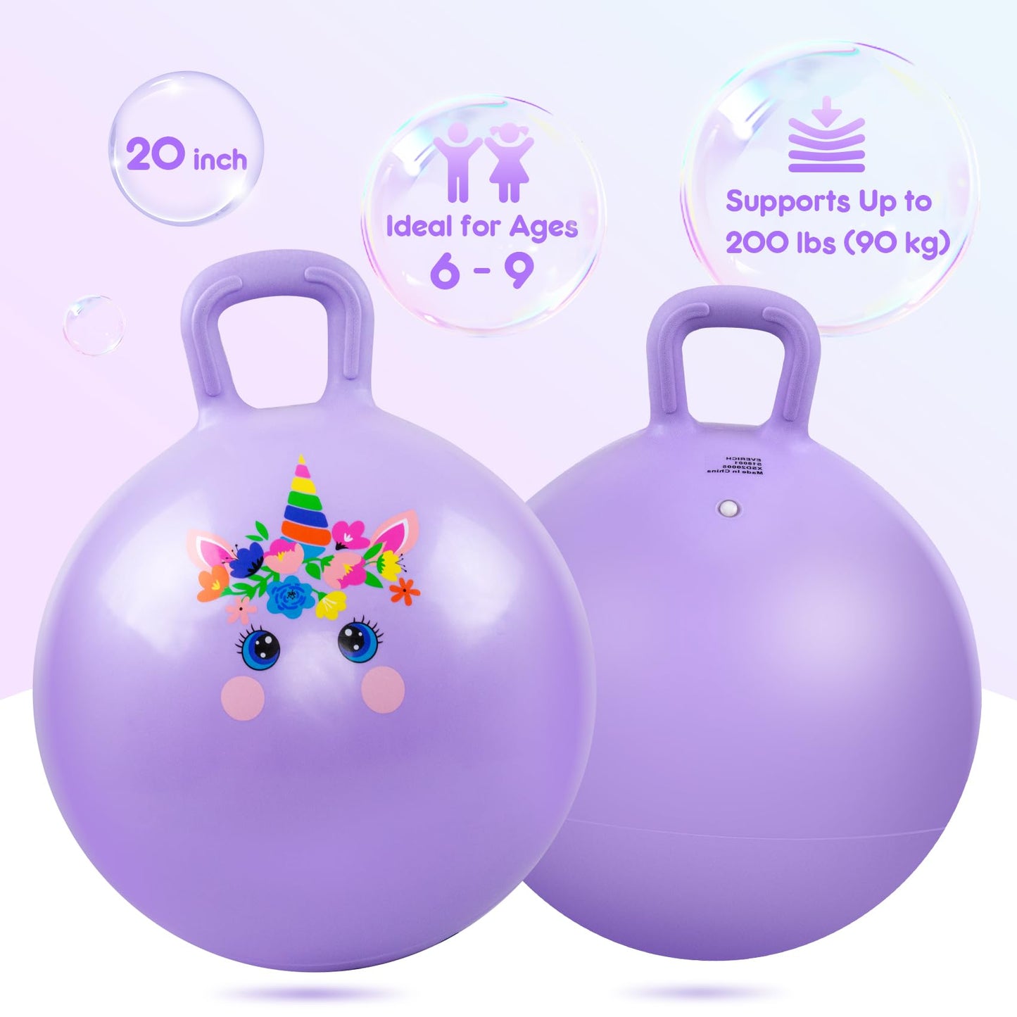 Vastoy 20 Inch Space Hopper Ball for Kids 6-9 Years - Anti-Slip Space Hopper with Hand Pump, Bouncy Inflatable Ride On Toy for Indoor Outdoor Fun, for Children (Blue Eyes)