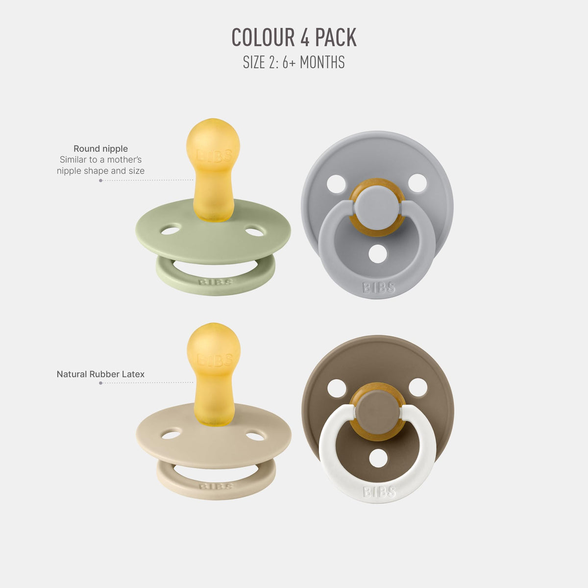 BIBS Colour Glow Dummy, 0-6 Months, 4-Pack, Ivory/Sage/Sage Glow/Cloud Glow