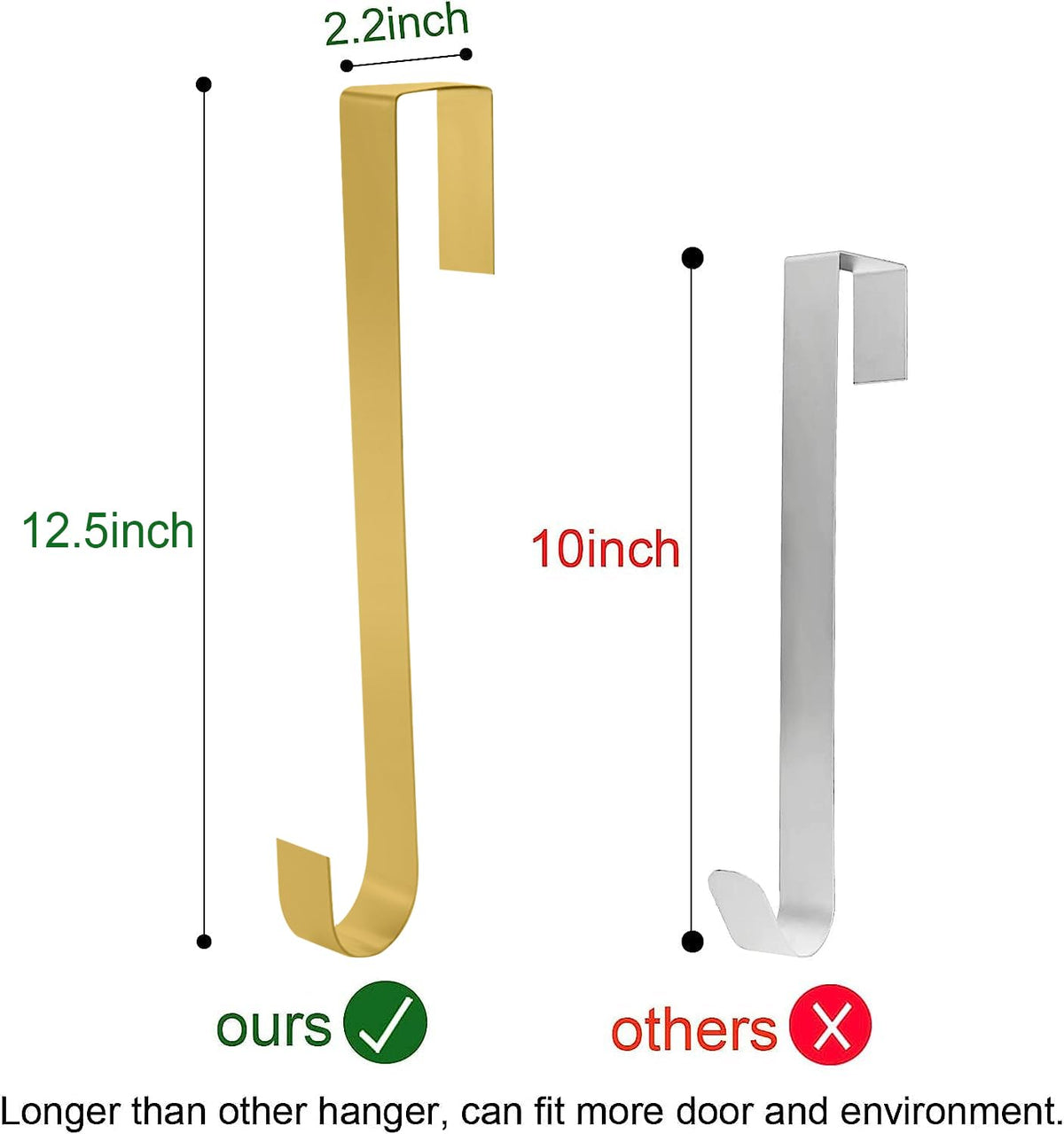 Jsdoin Christmas Wreath Door Hanger, 12.5 Inches Metal Front Door Wreath Hook for Christmas Home Office Wall Wedding Wreaths or Decorations (White, 1 Pack)
