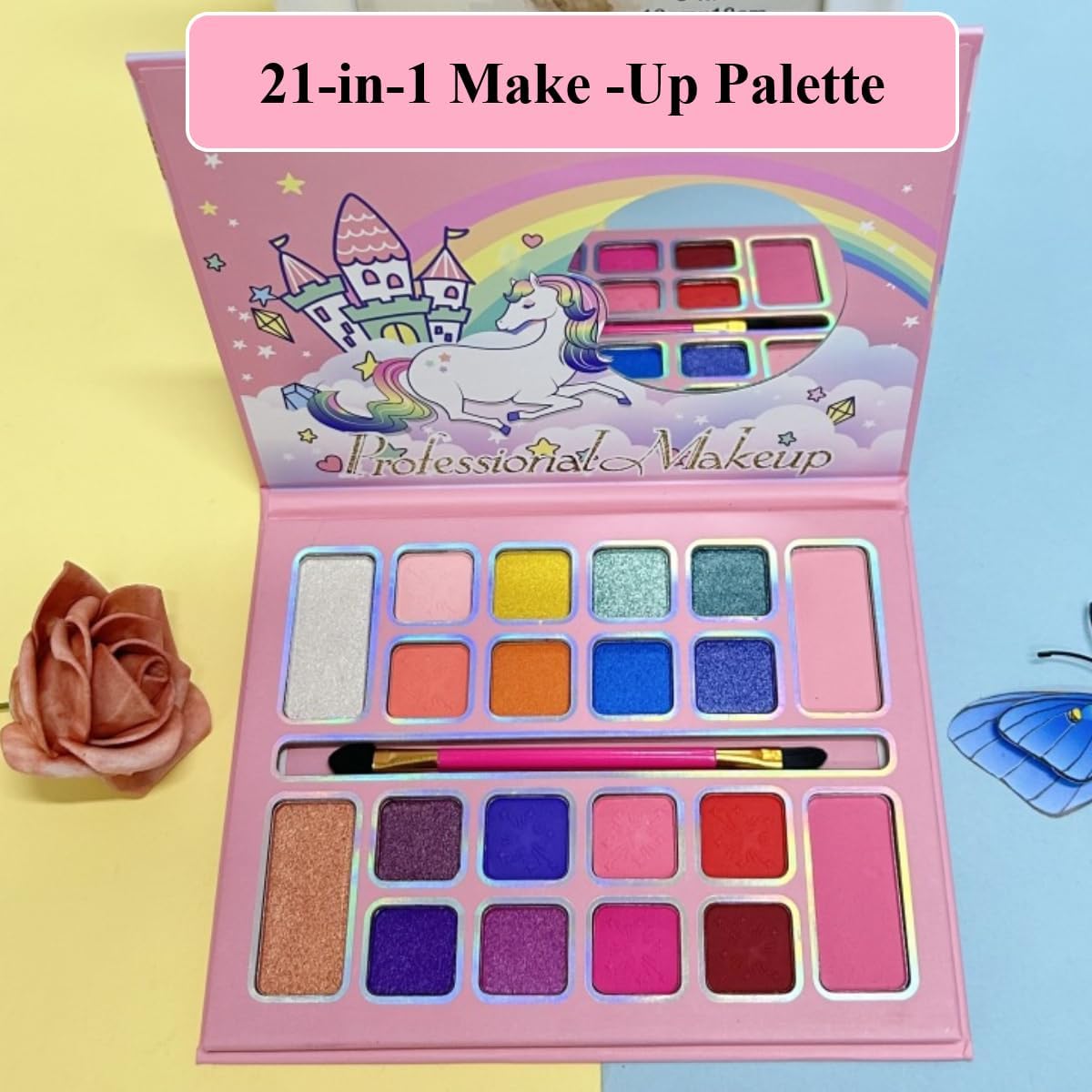 Girls Make-up Set, 20 Colours with brush, Children's eye shadow Blush Highlight, Kids Make-Up Palette children Make up Kit Safe & Washable, Best Girl Gifts