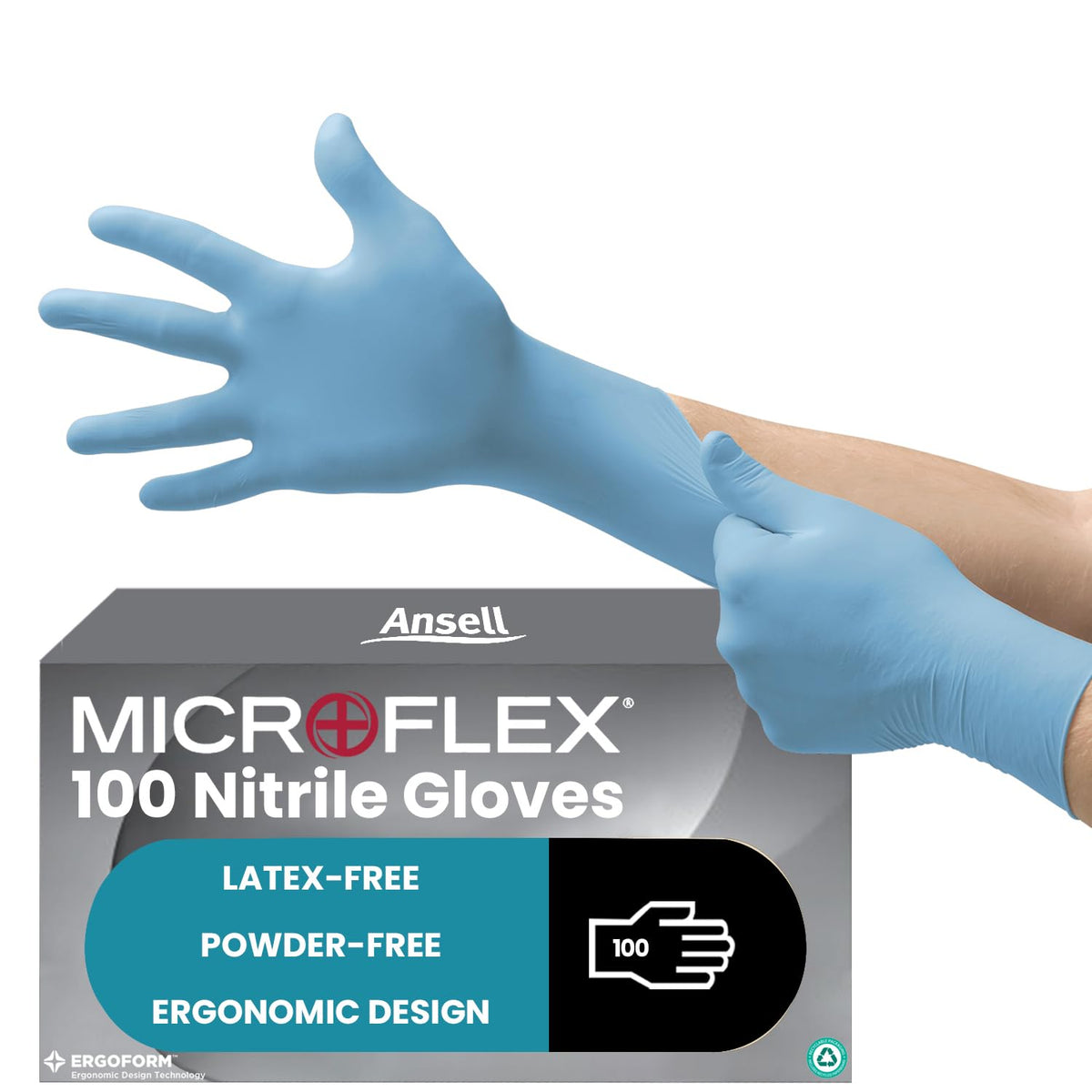 Ansell Microflex 93-732, Multipurpose Nitrile Disposable Gloves for Precise Handling and Mechanical Tasks, Latex Free, Powder-Free, Size M (100 Pieces)