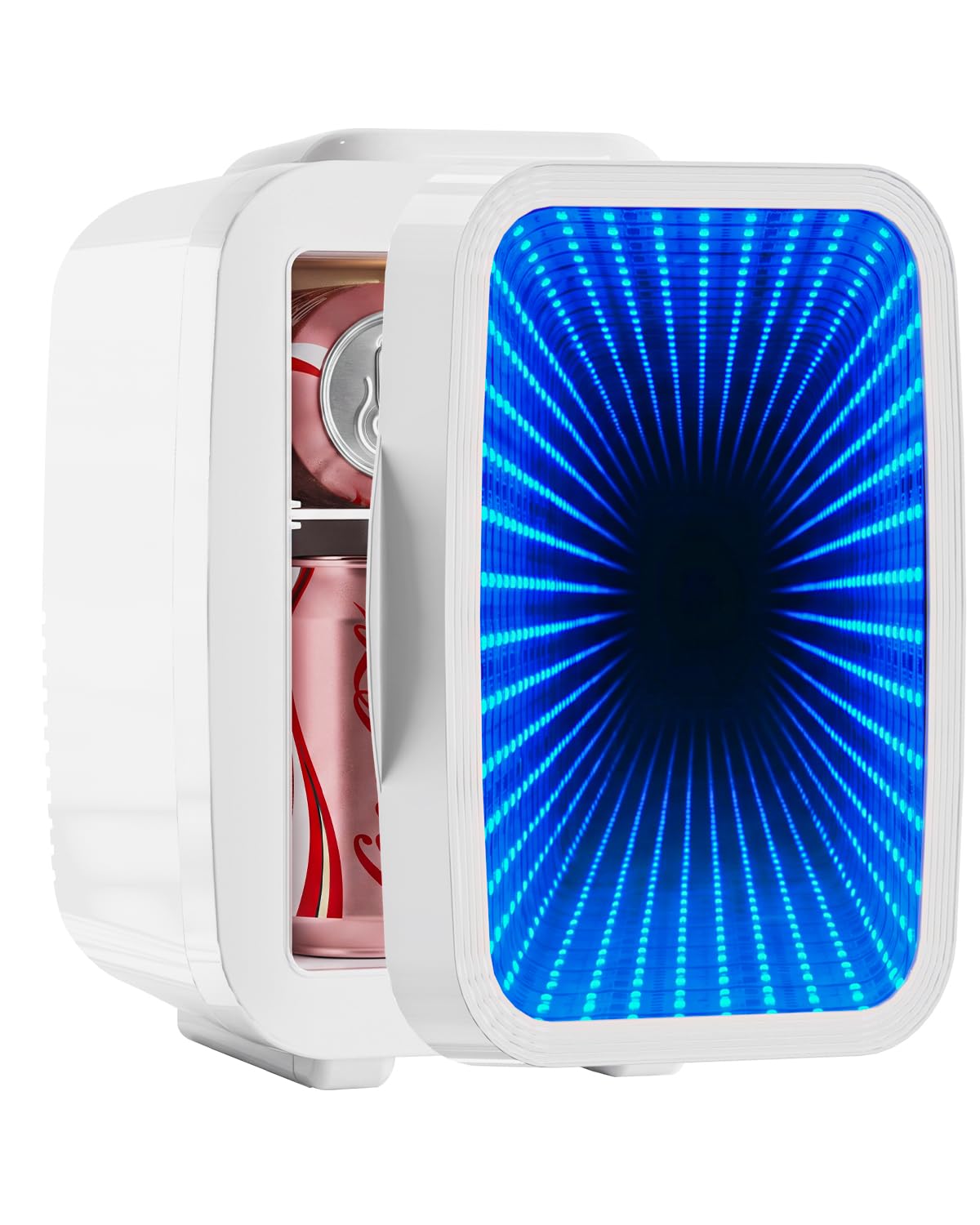 Mini Fridge, 4 Litre/6 Can Small Fridge with Dimmable LED Light, AC/DC Portable Mini Cooler and Warmer, Gaming Fridge for Bedroom, Office, Games Room and Car Great Gift for Teens