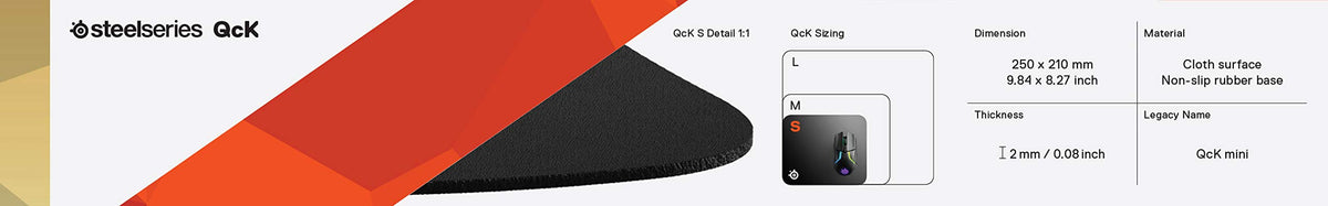 SteelSeries QcK Edge Cloth Gaming Mouse Pad - Never-fray Stitched Edges - Optimized For Gaming Sensors - Size L (450 x 400 x 2mm) - Black