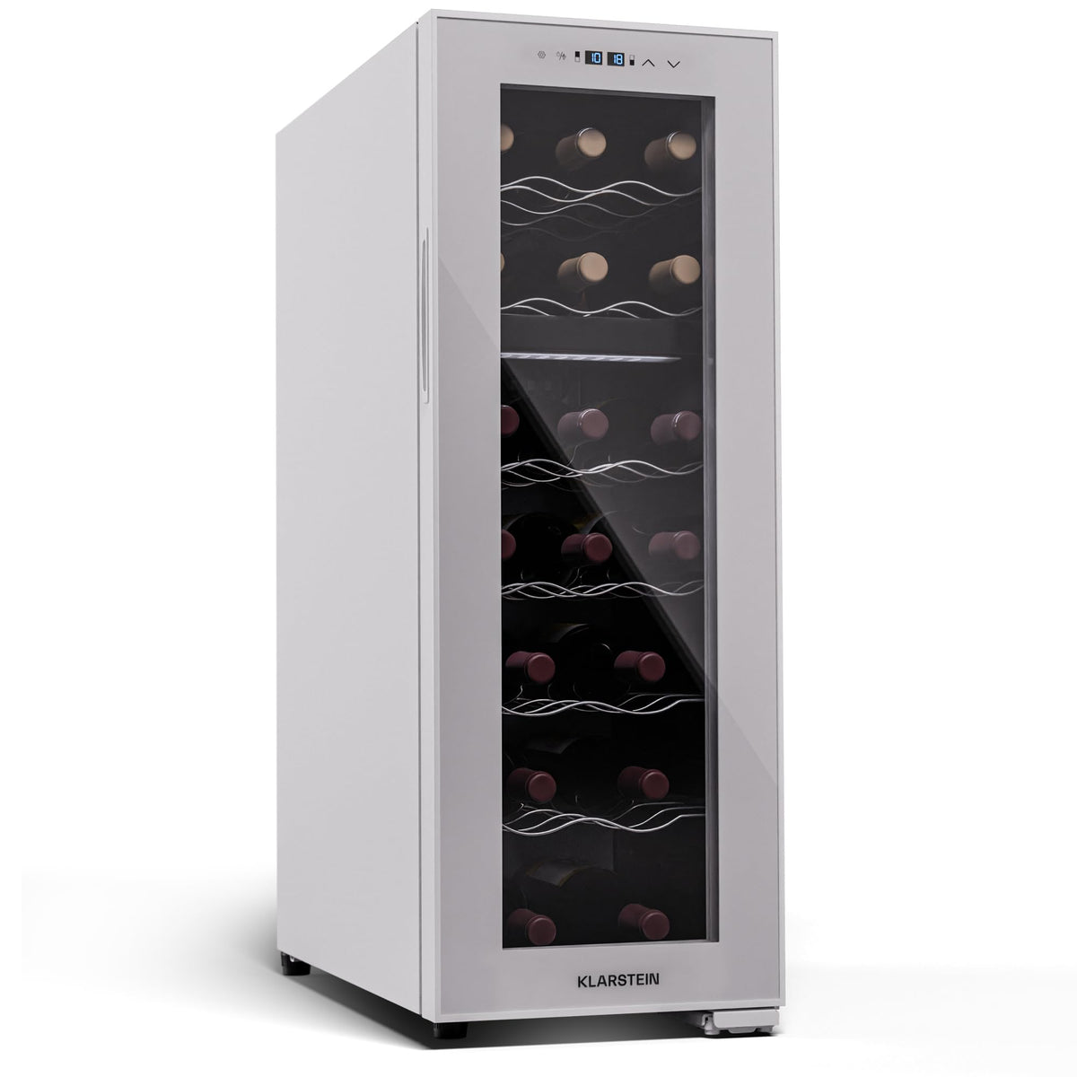 KLARSTEIN Shiraz Wine Cooler Black – 8 Bottles, 1 Zone | Freestanding Wine Fridge with Glass Door, Quiet, 5–18 °C, LED, Stainless Steel Frame