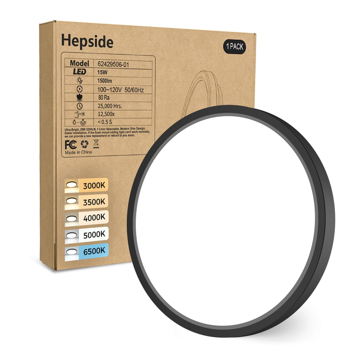 hepside 2 Pack Bathroom Ceiling Light 30cm, 3000K/3500K/4000K/5000K/6500K 5CCT LED Ceiling Lights, 24W, Modern, Waterproof, Round Flush Mount for Bathroom, Kitchen, Bedroom, Hallway