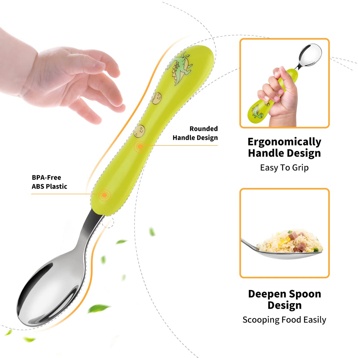 Lehoo Castle Stainless Steel Toddler Cutlery Set, 6-Piece Dinosaur Design