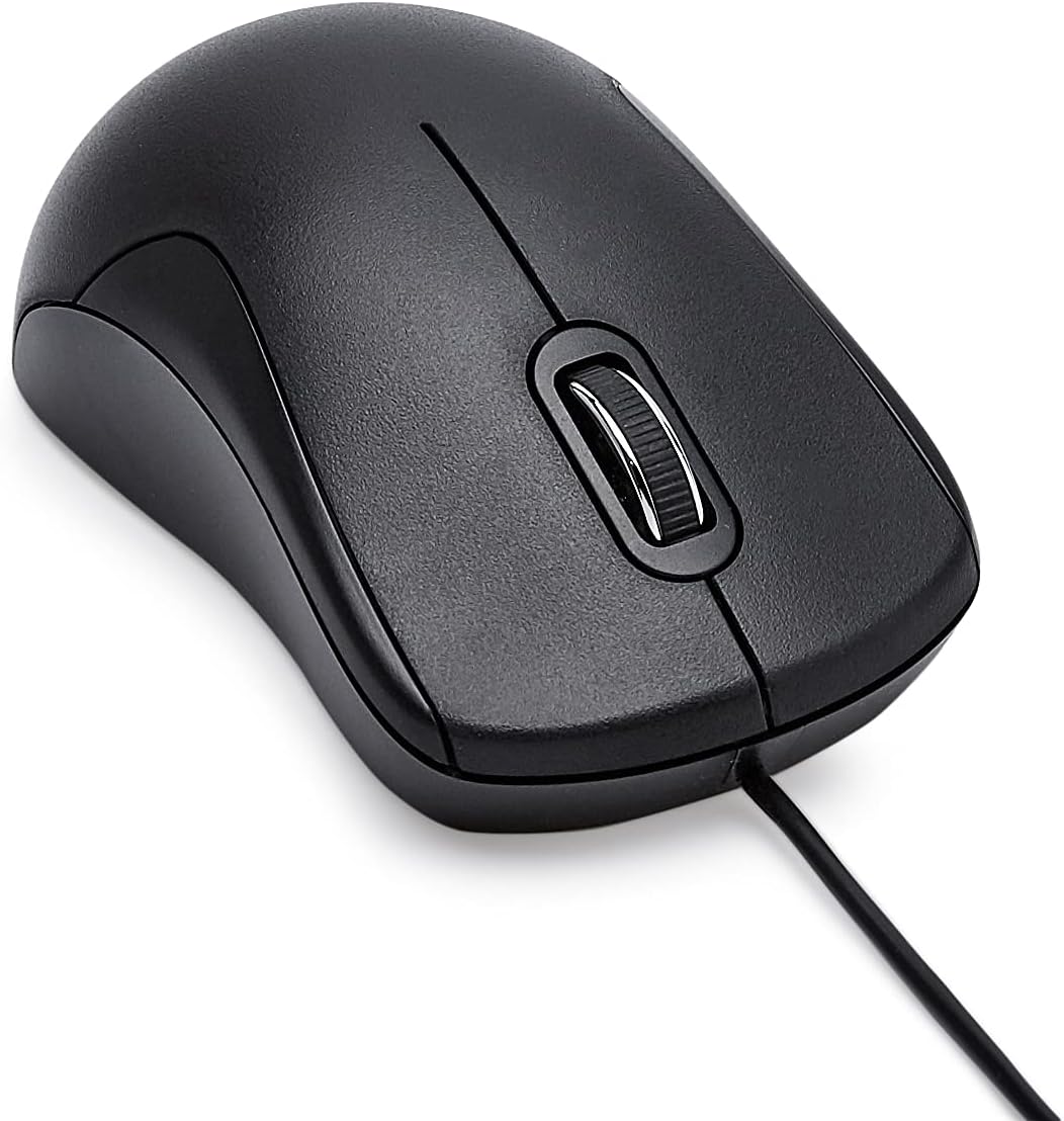 Amazon Basics 3-Button USB Wired Quiet Mouse – Standard, Black