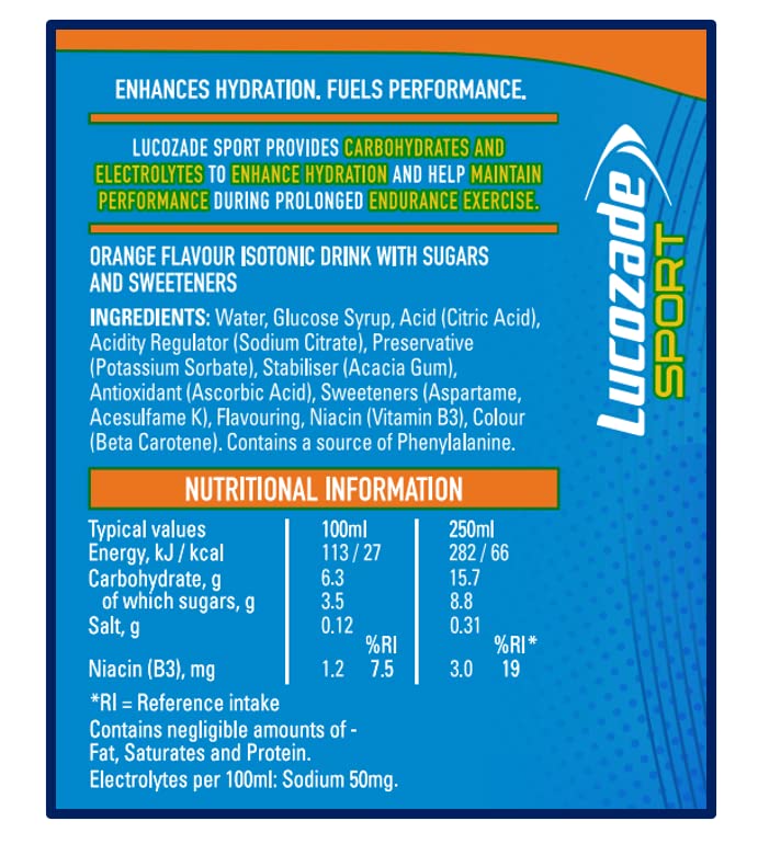 Lucozade Sport Orange Sports Drink, 4 x 500ml