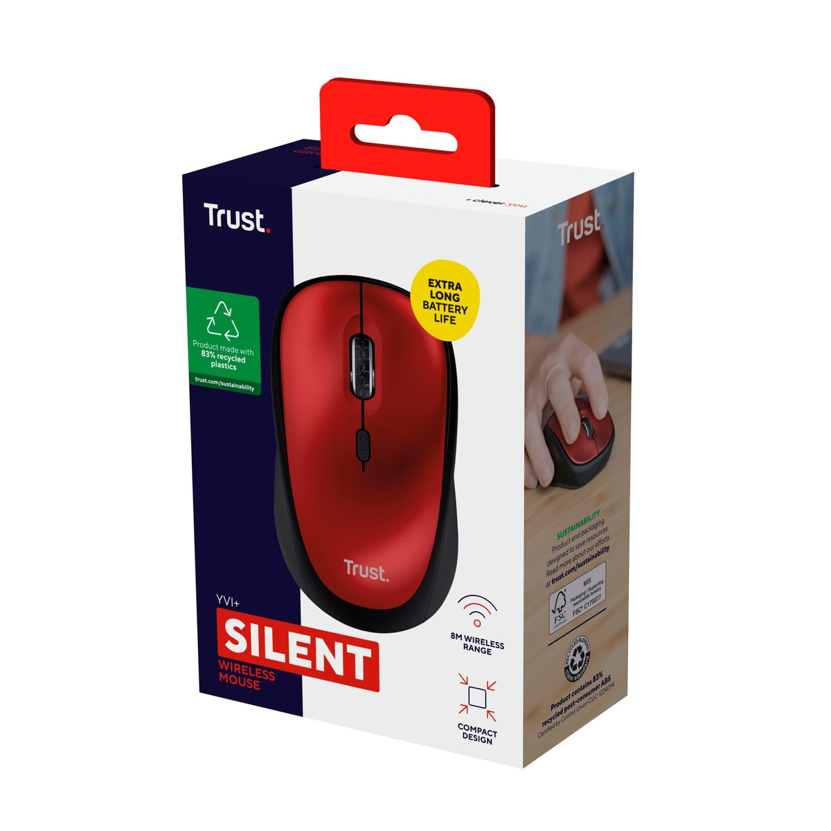Trust Yvi FX Wireless Mouse with LED Illumination, USB Micro Receiver, RF 2.4 GHz, 800/1600 DPI, Ambidextrous, 8 m Range, Computer Mouse for Laptop, PC and Mac - Pink