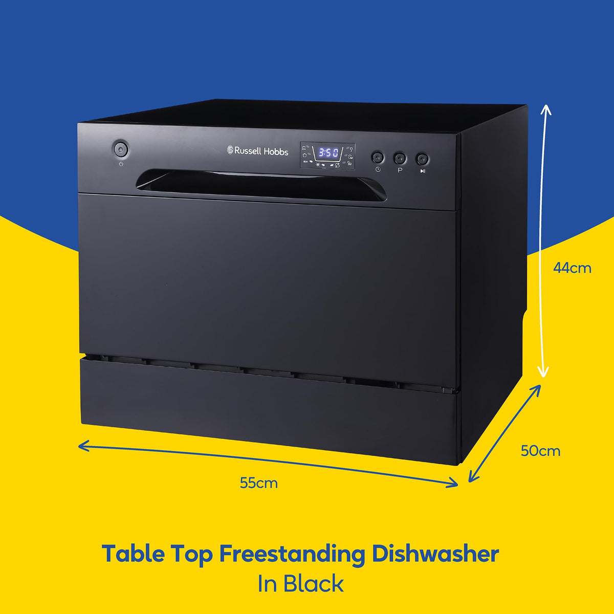 Russell Hobbs Table Top Dishwasher Compact Mini with 6 Place Settings, LED Display, Button Control, 6 Programmes, Portable & Efficient, 24hr Timer, Rinse & Eco Mode in White, RH6TTDW0D1W