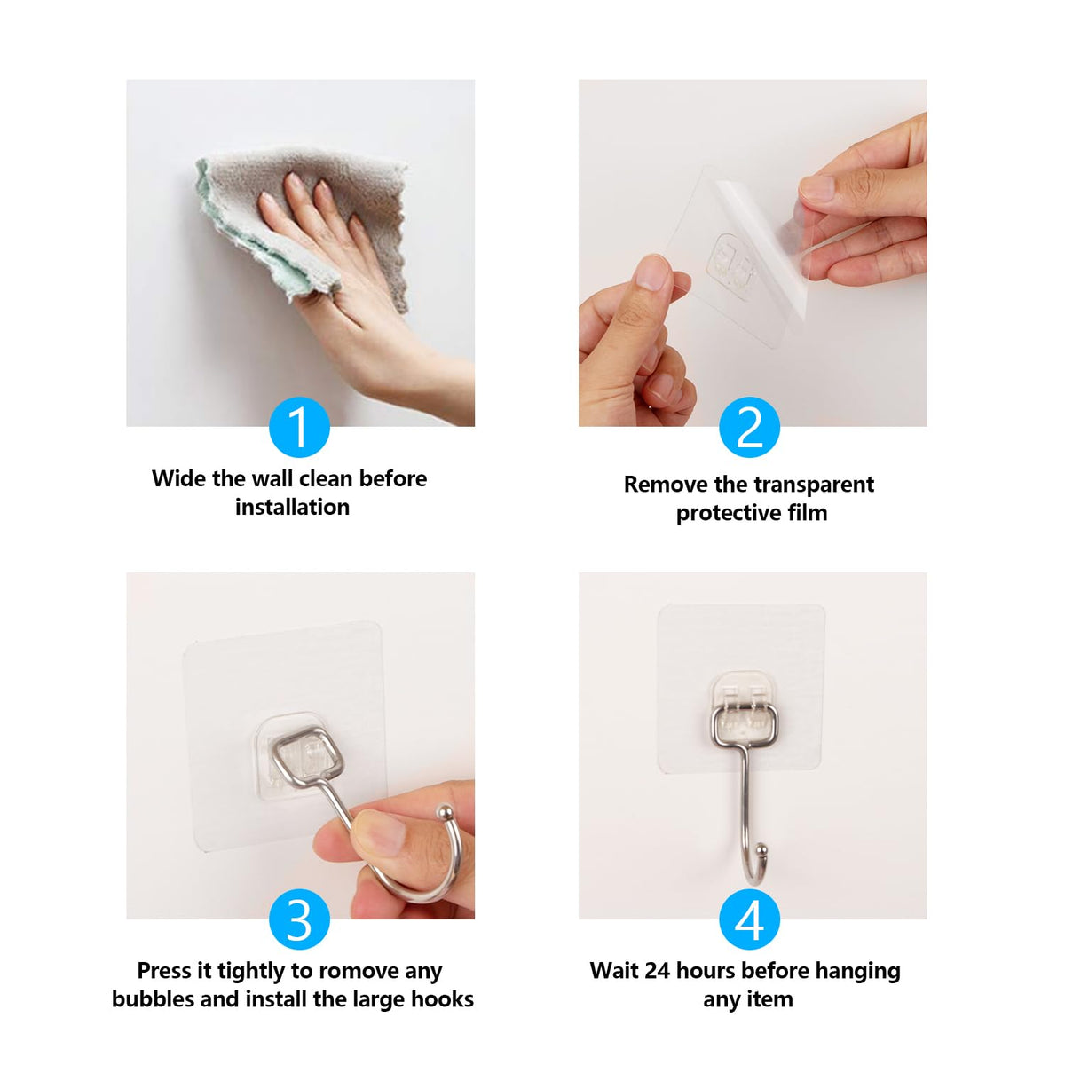 AOMEES Adhesive Hooks Heavy Duty Wall Hooks 8kg (Max) Self Adhesive Hook 12pcs