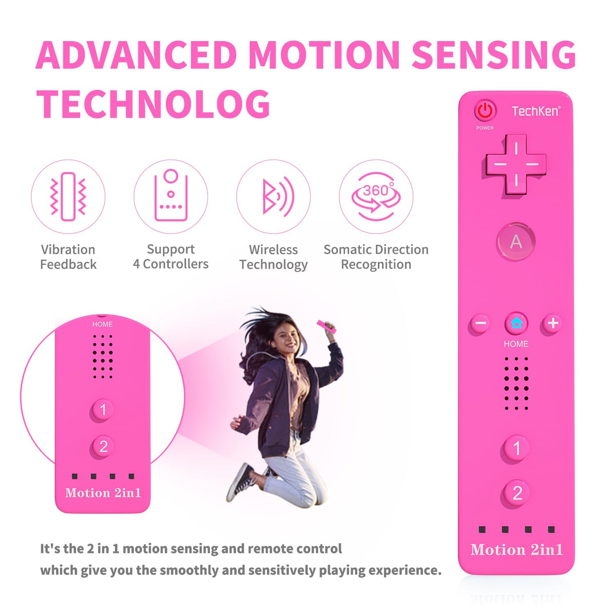 TechKen 2-Pack Wii Remote Plus with Built-in MotionPlus gyroscope, Compatible with all original Wii Remote accessories, Wii Controller for Wii/Wii U