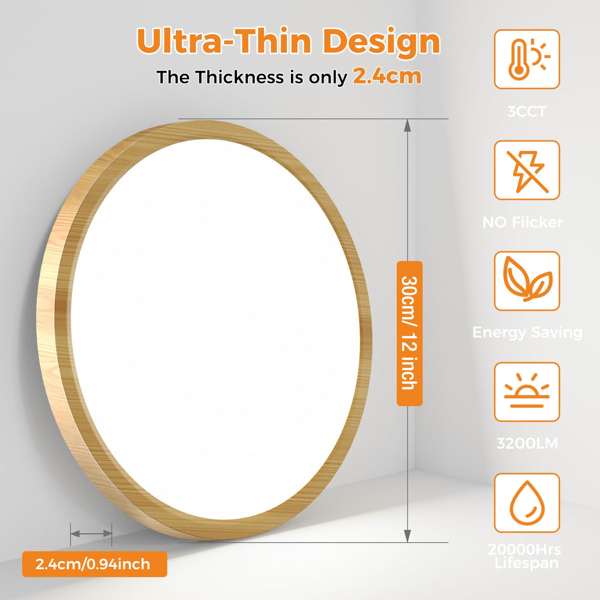 slochi Bathroom Light, 3000K/4000K/6500K 3 Color Temperature, Waterproof, Round, Modern, Flush Ceiling Light for Bathroom, Kitchen, Bedroom, Hallway and MoreØ18CM(Gold)