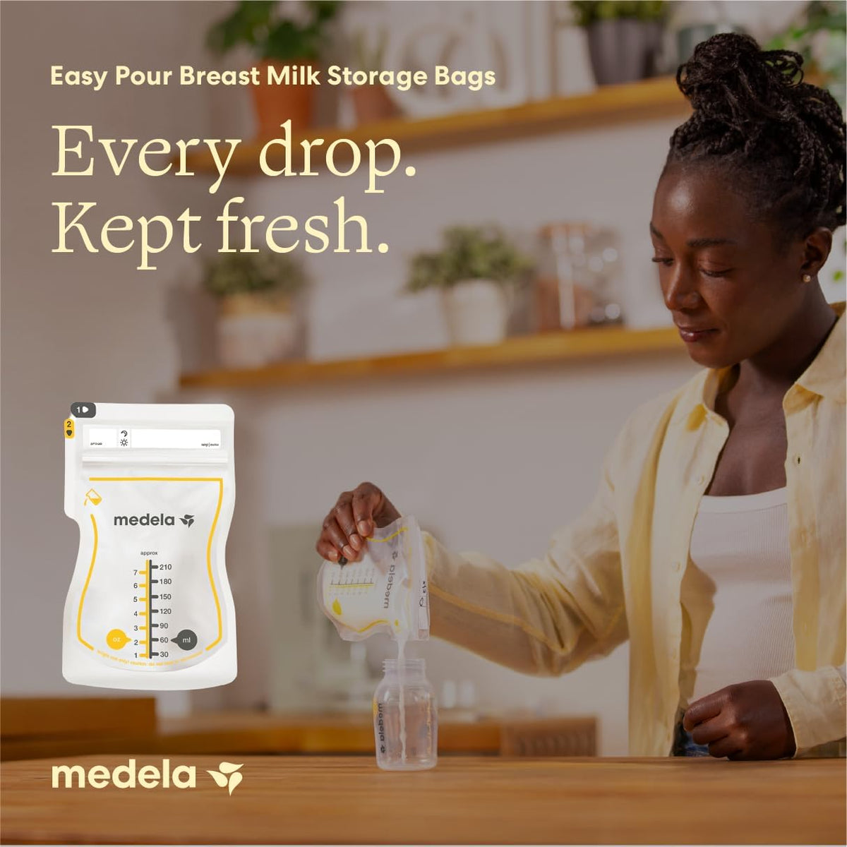 Medela Easy Pour Disposable Breastmilk Storage Bags, 210 ml Capacity, Leakproof Design with Milk Protection, Made Without BPA, Pack of 50