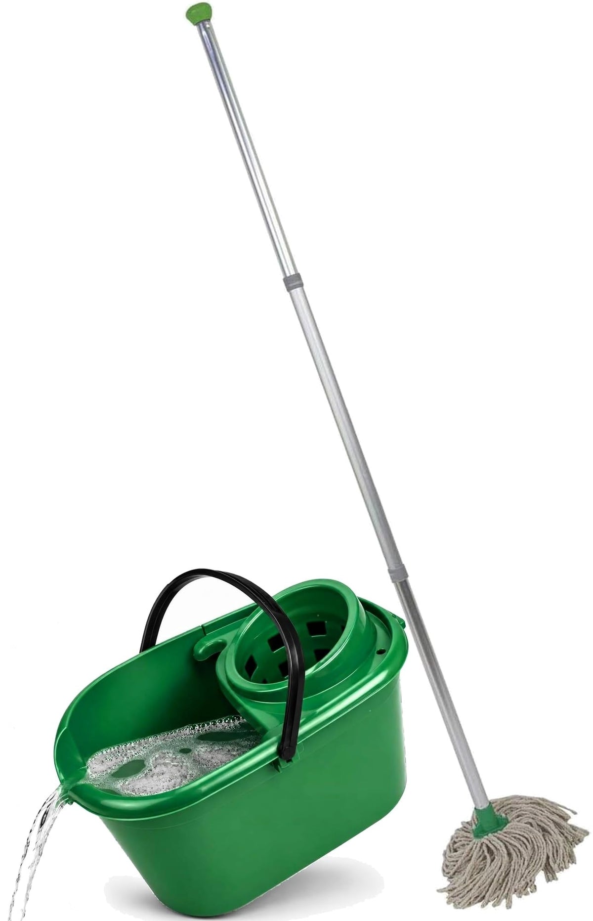 Abbey Professional Mop and Bucket Set Heavy Duty with Wringer and Two Traditional Cotton Mop Heads for Cleaning Floors – Strong Aluminum Mop Handles – Mop Bucket Capacity 12L with Pouring Lip (Red)