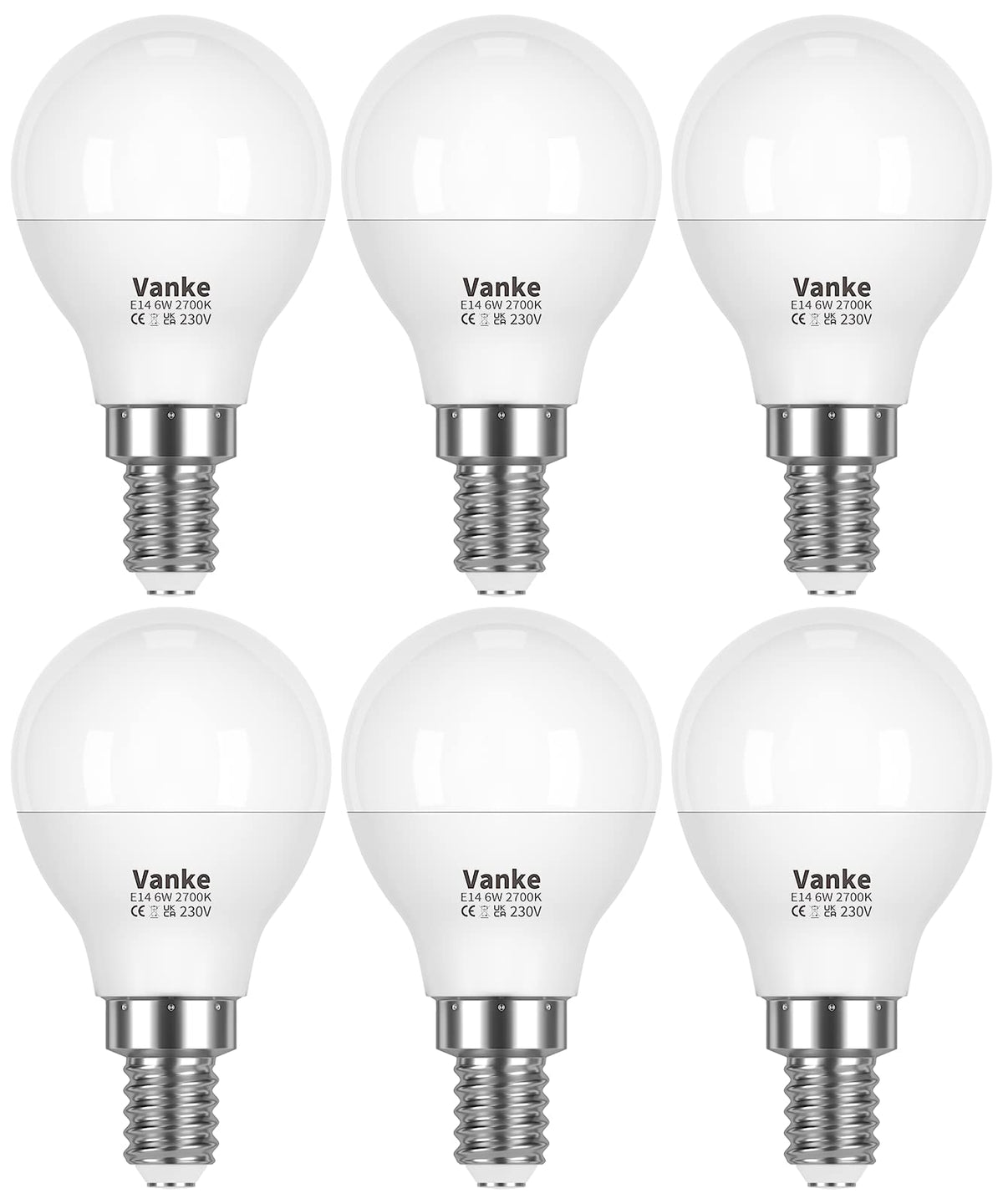 Vanke E14 LED Light Bulb, Warm White 2700K, 6W (40W Equivalent), Pack of 3