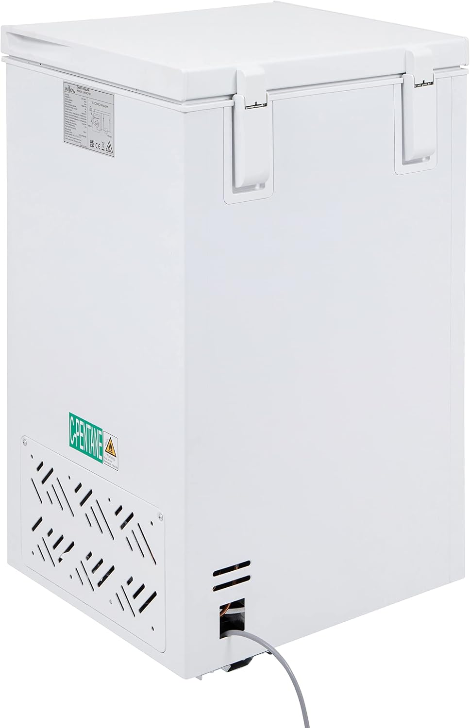 Willow W99CFW Freestanding 99L Chest Freezer with Removable Storage Basket, Suitable for Outbuildings and Garages, 4* Freezer Rating - White