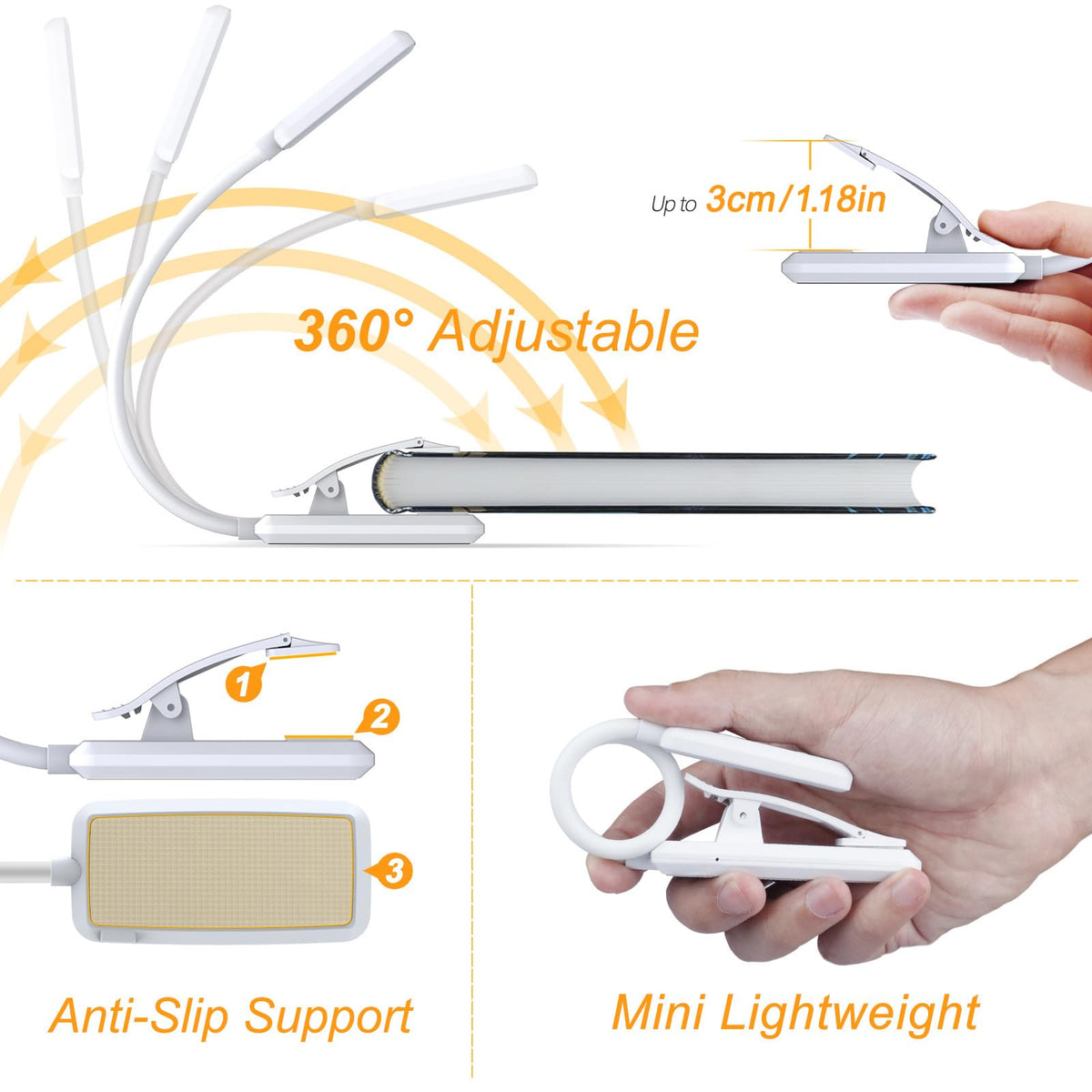 Gritin 9 LED Rechargeable Book Light for Reading in Bed-Stepless Dimming