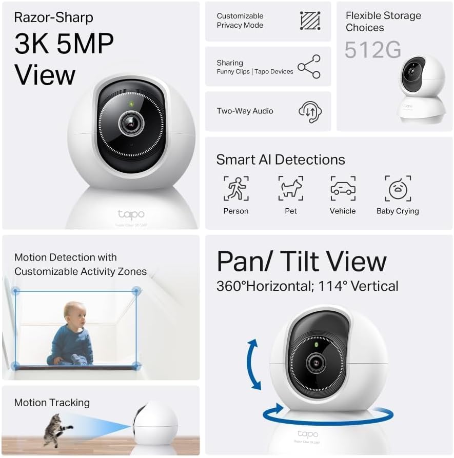 Tapo C230 3K 5MP Pan/Tilt Indoor Security Camera Pet Camera Baby Camera