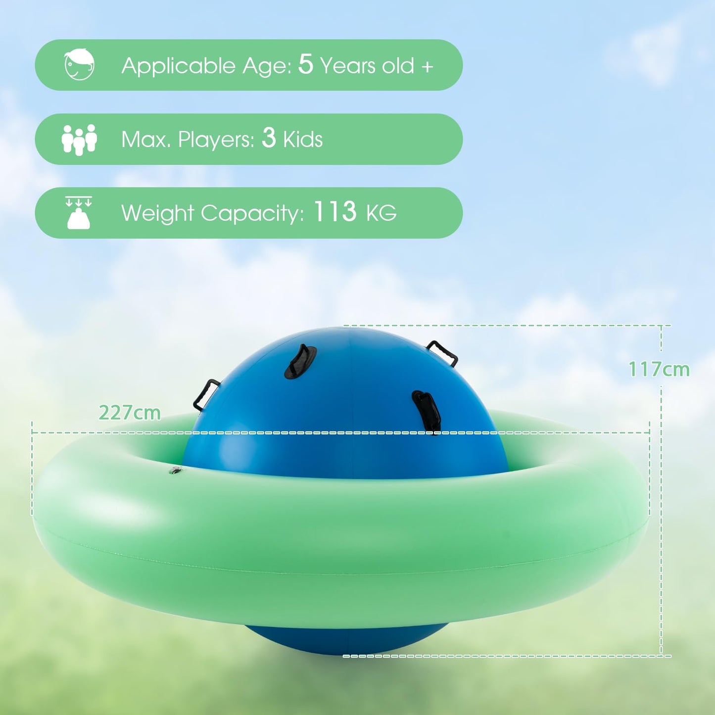 GYMAX 88'' Inflatable Dome Rocker Bouncer, Giant Inflatable Rocking Planet with 6 Handles, Indoor Outdoor Large Blow Up Rocking Ball for 5 Years Old+ Boys Girls, Max Weight 113kg (Pink+Green)