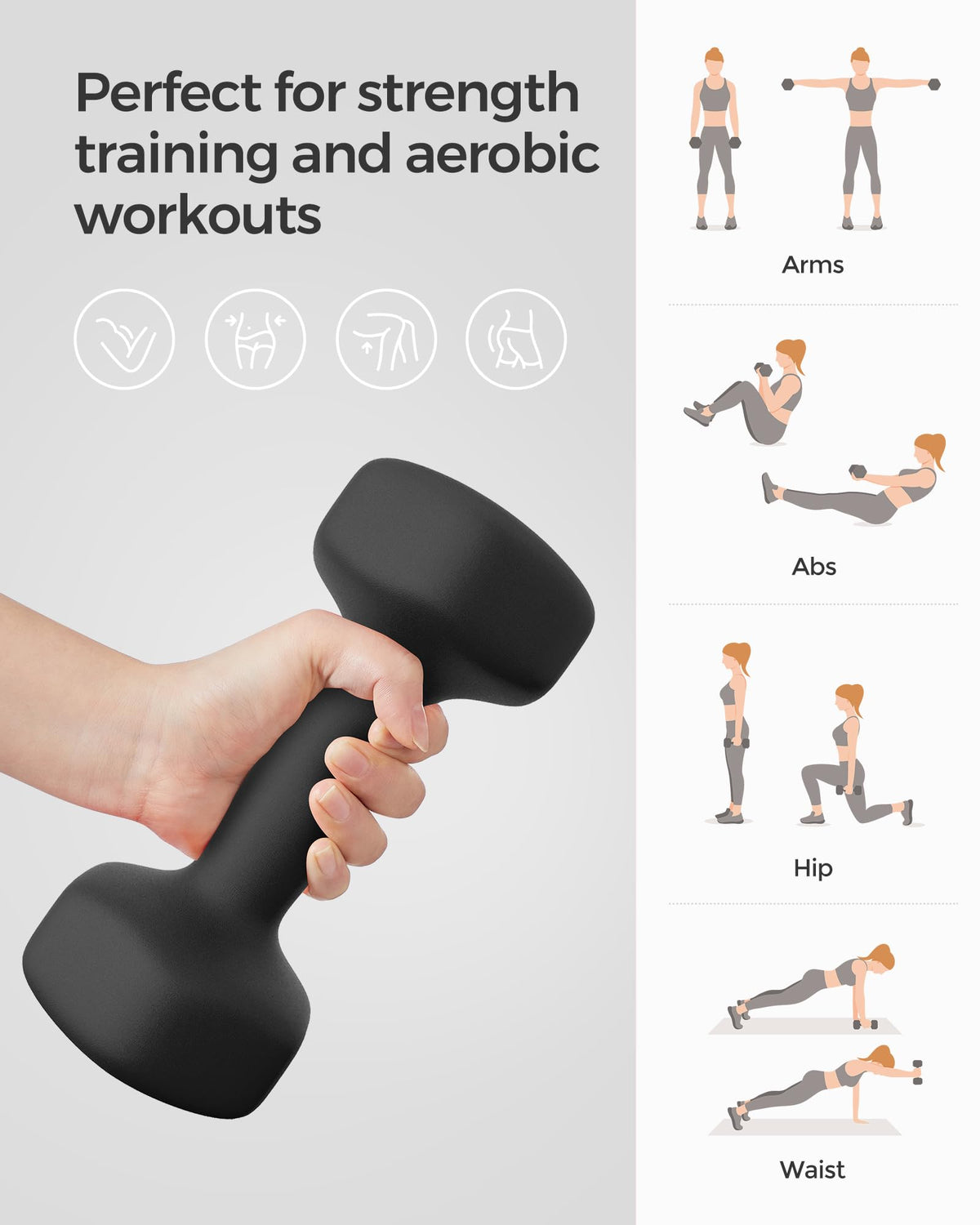 SONGMICS Set of 2 Hex Dumbbells with Neoprene Coating for Strength Training, Fitness, Home Workout