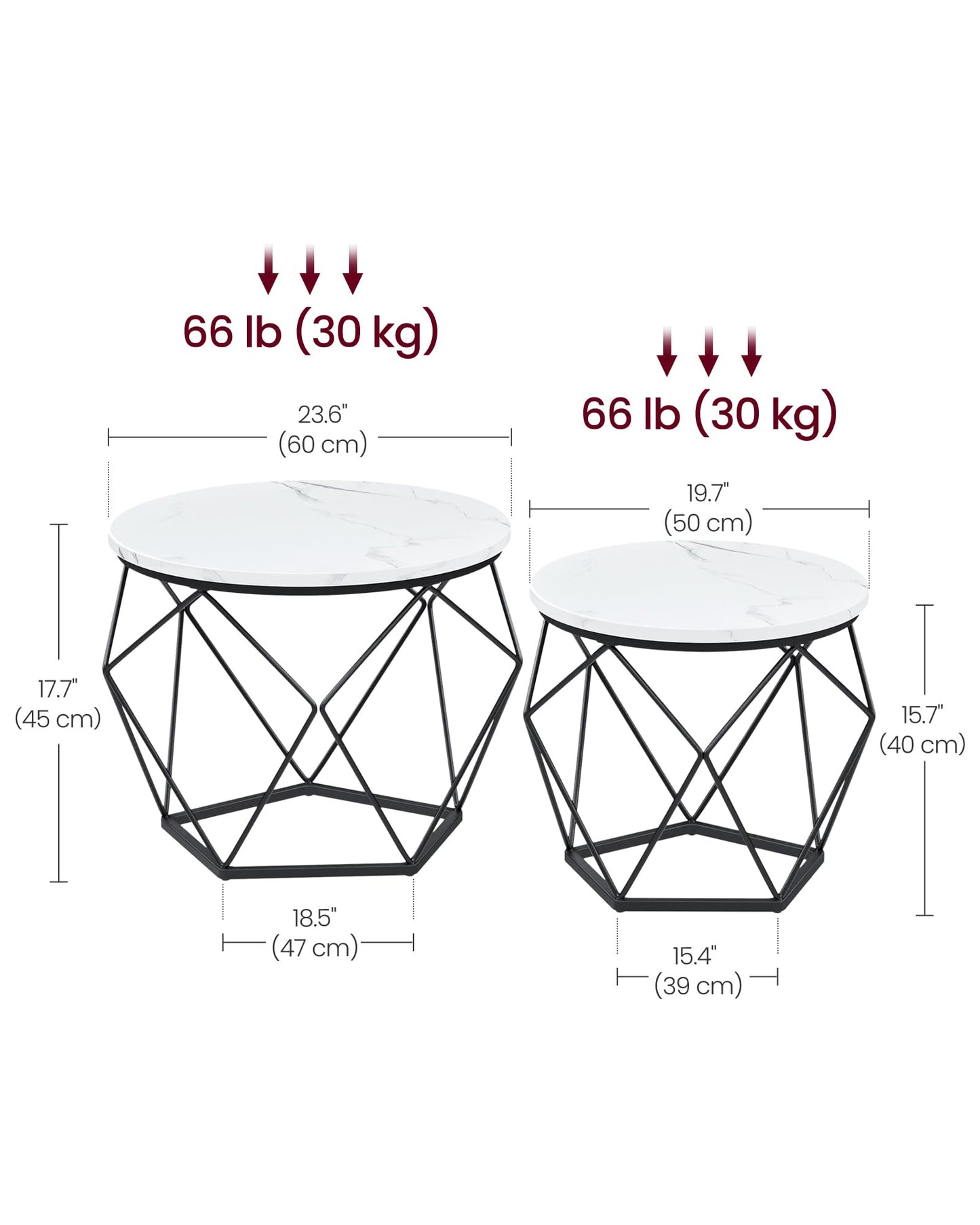 VASAGLE Coffee Tables, Set of 2 Side Tables, Robust Steel Frame, for Living Room, Bedroom, Rustic Brown and Black LET040B01