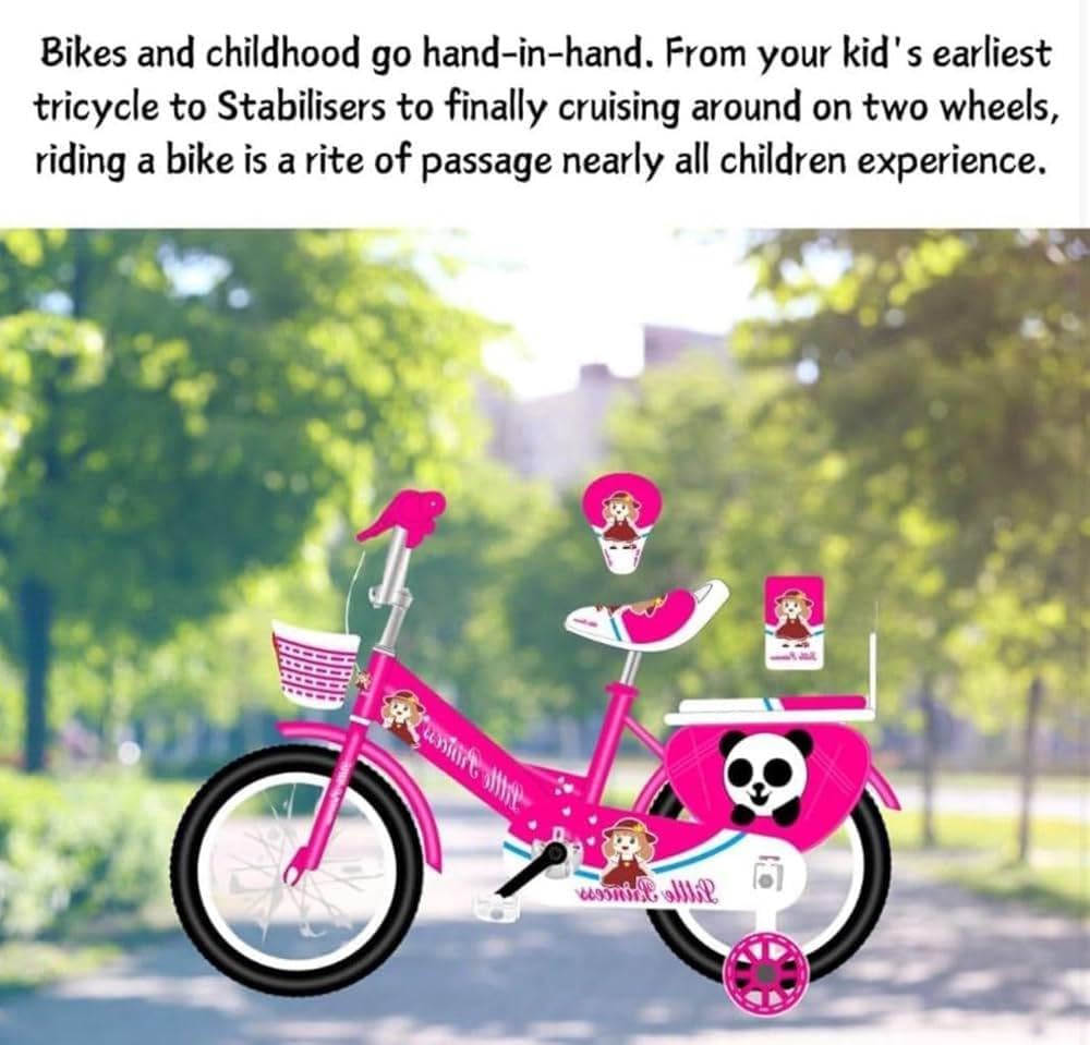 Pink Girls Bike 16" with Stabilisers, Basket & Bell — Adjustable Seat & Handlebars