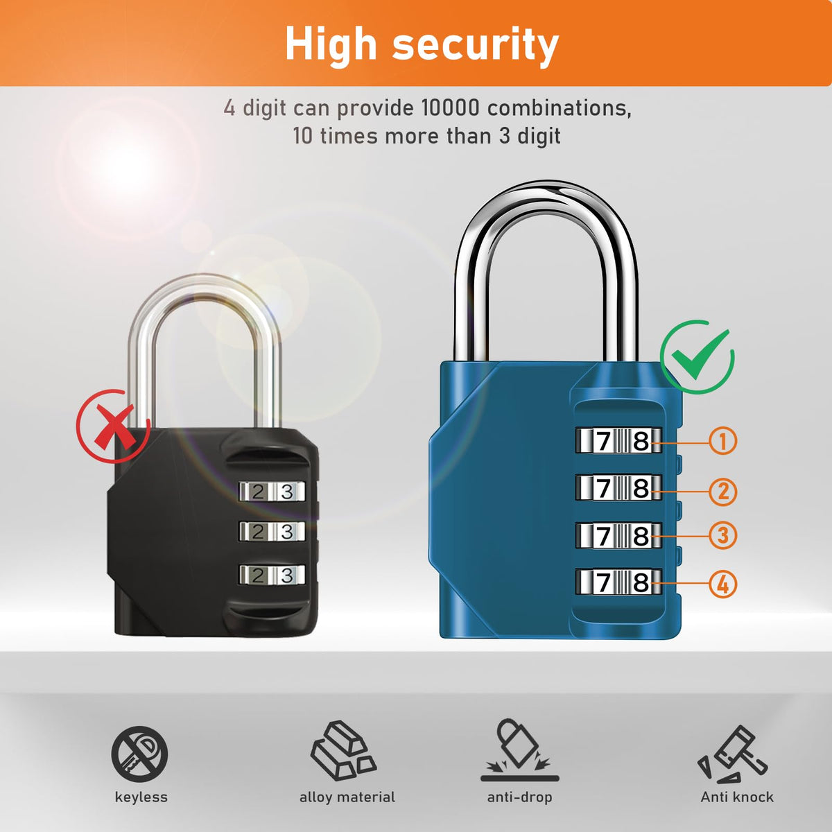 NAGE Padlocks with Code, Combination Lock 4 Digit Gym Locker (1P, Red)