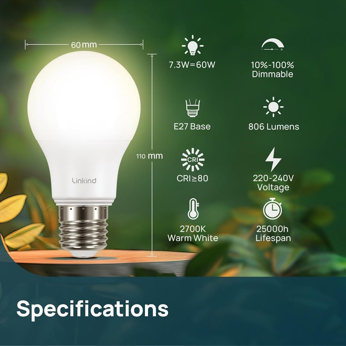 Linkind E27 LED Bulb Dimmable Edison Screw Light, 13W to Replace 100W Bulb, Warm White(2700K) 1521LM A60 Light Bulb, ERP, CE Certified, Frosted, Pack of 3