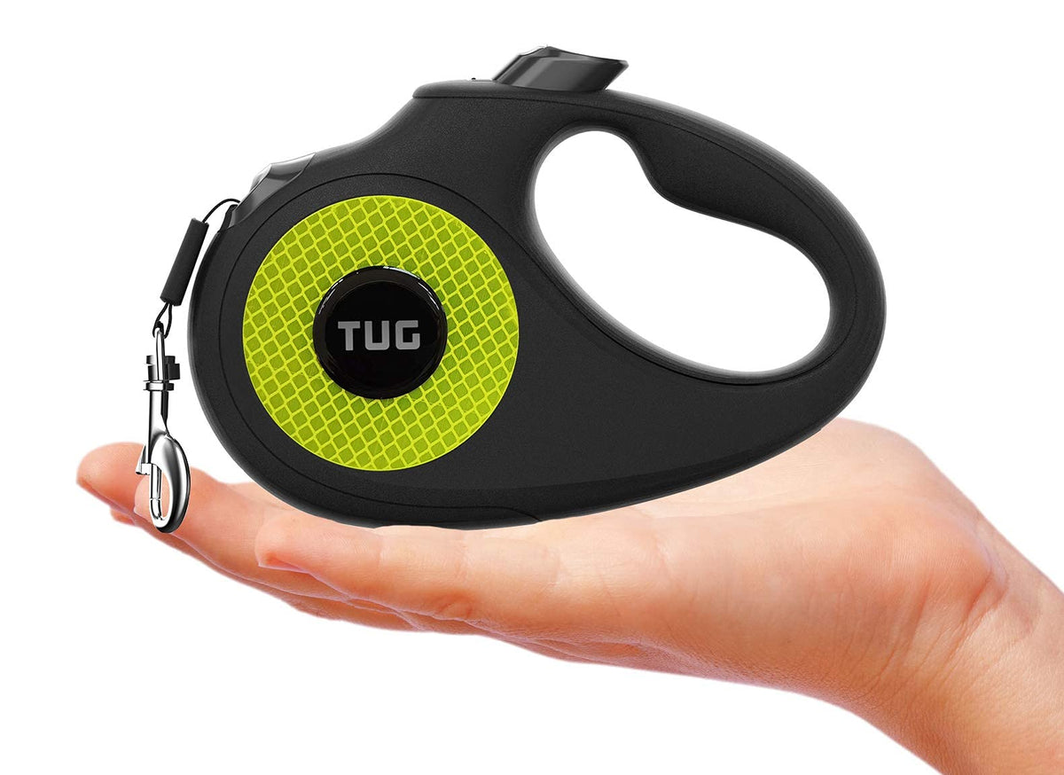 TUG 360° Tangle-Free Retractable Dog Lead for Up to 25 kg Dogs | 5 m Strong Nylon Tape | One-Handed Brake, Pause, Lock (Medium, White/Orange)