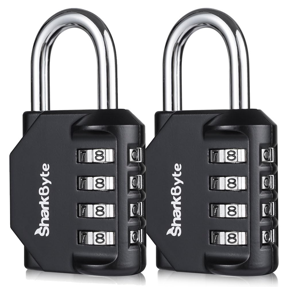 SharkByte Heavy Duty Combination Padlock – 4-Digit Weatherproof Outdoor Lock with Stainless Steel Shackle, Anti-Rust Resettable Code for Gym, School, Locker, Shed, Toolbox, Gate & Warehouse - Red