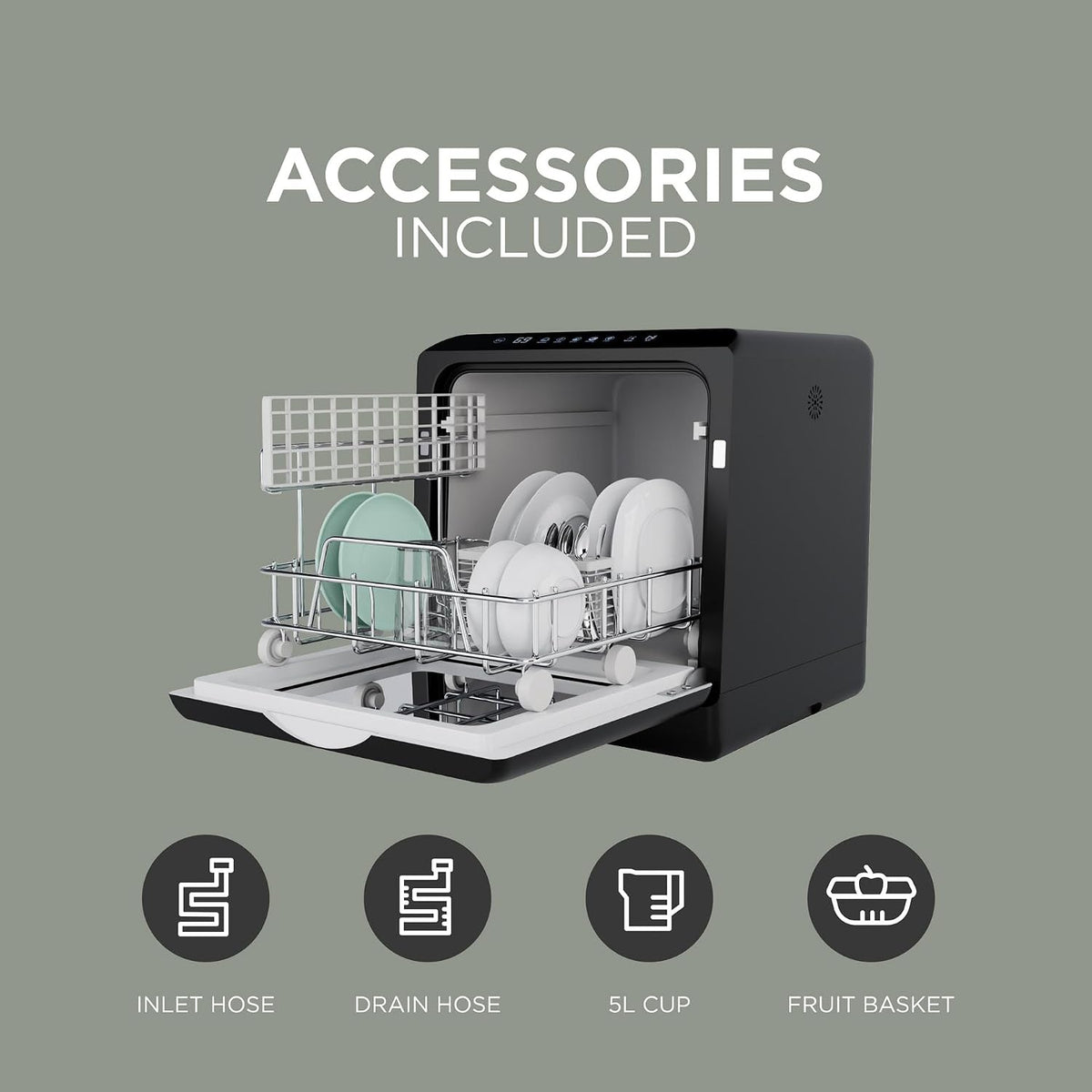 DMD Collective - 5L Table Top Dishwasher, Compact Mini Dishwasher, Black