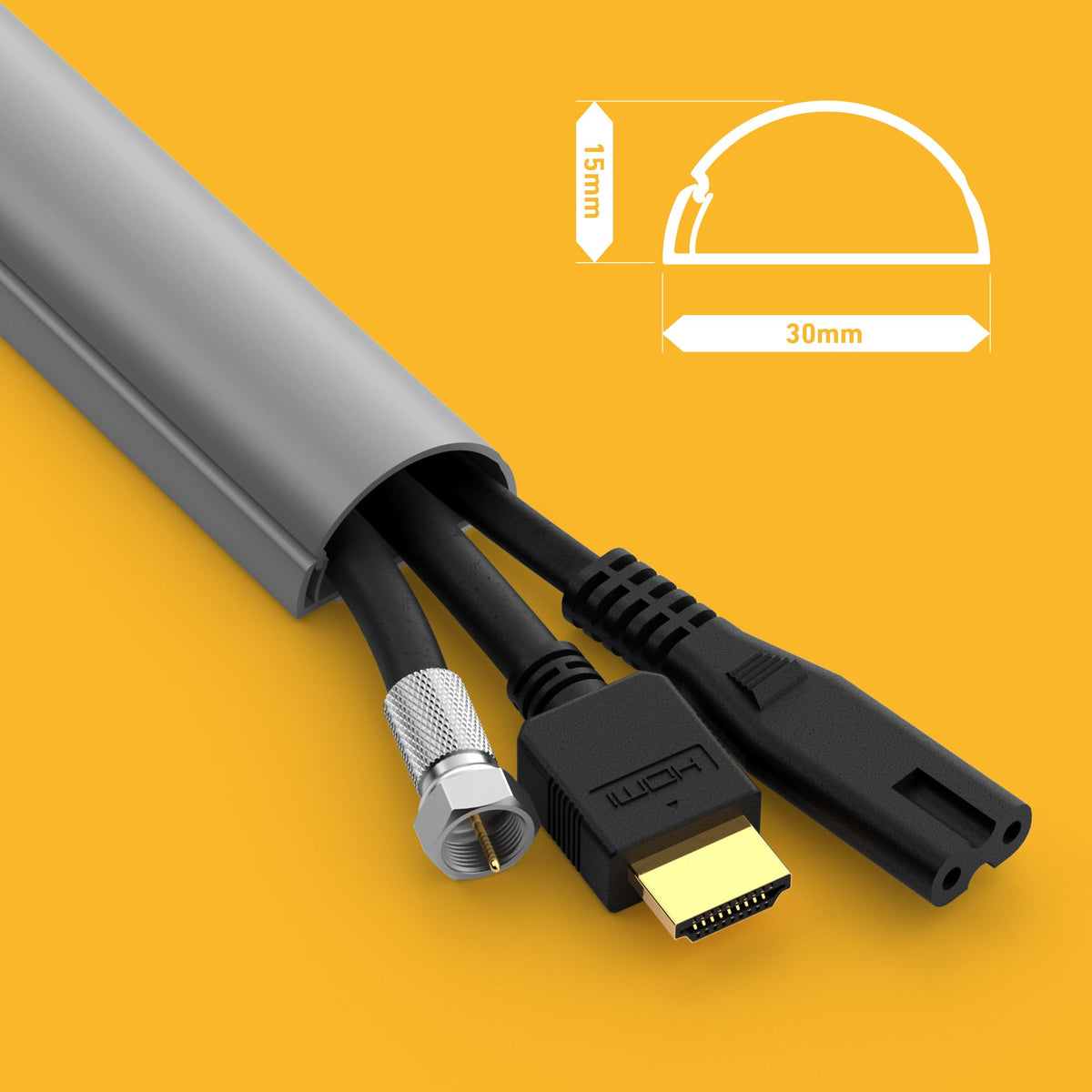 D-Line 30x15mm Cable Trunking 4m Multipack, Half Round Profile, Self-Adhesive Wire Cover, Paintable Cable Management - 10x 30mm (W) x 15mm (H) x 40cm Lengths and Accessories - White